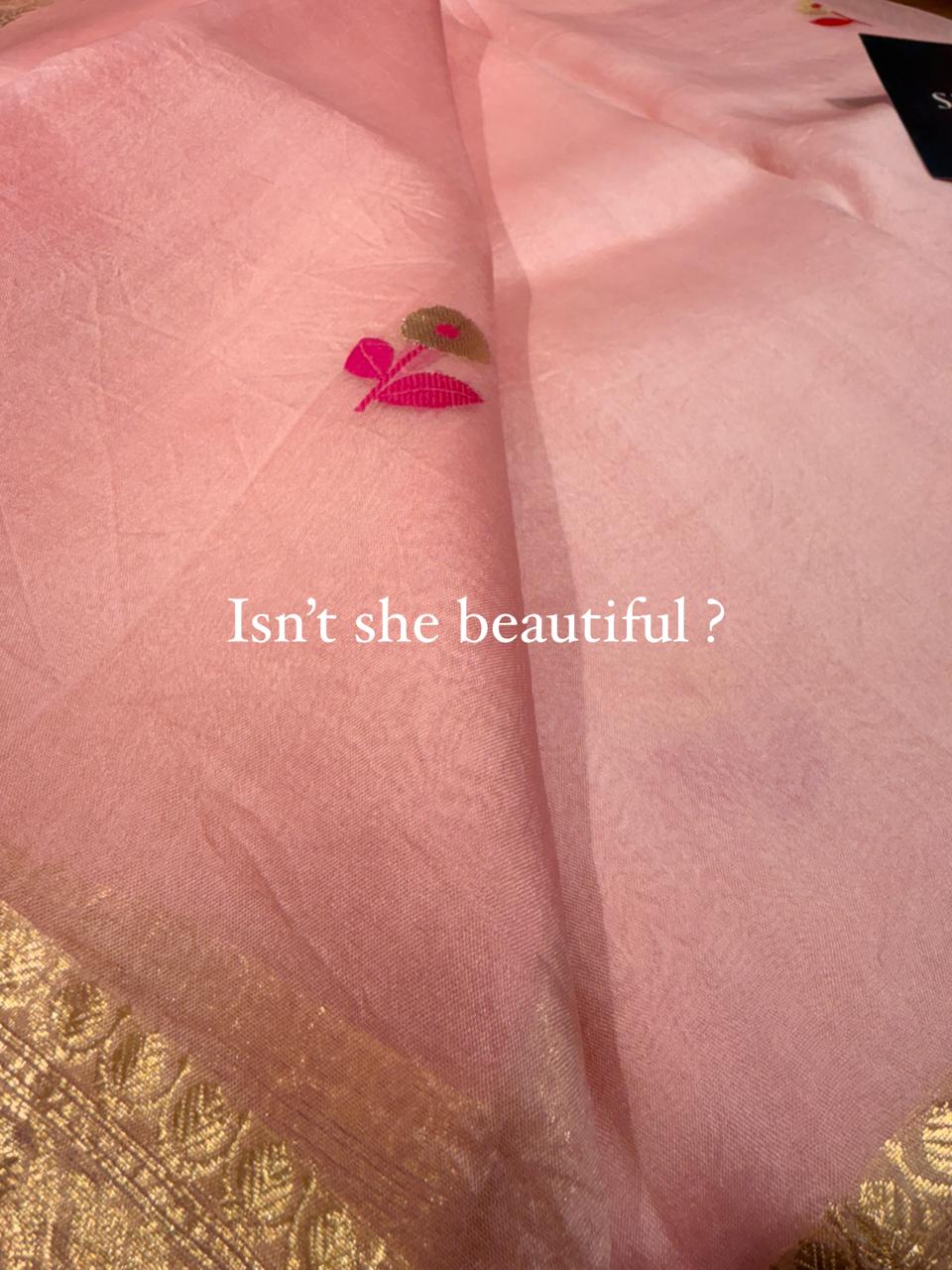 Pure Banarasi Kora Organza Saree – Blush Pink - BKO-702