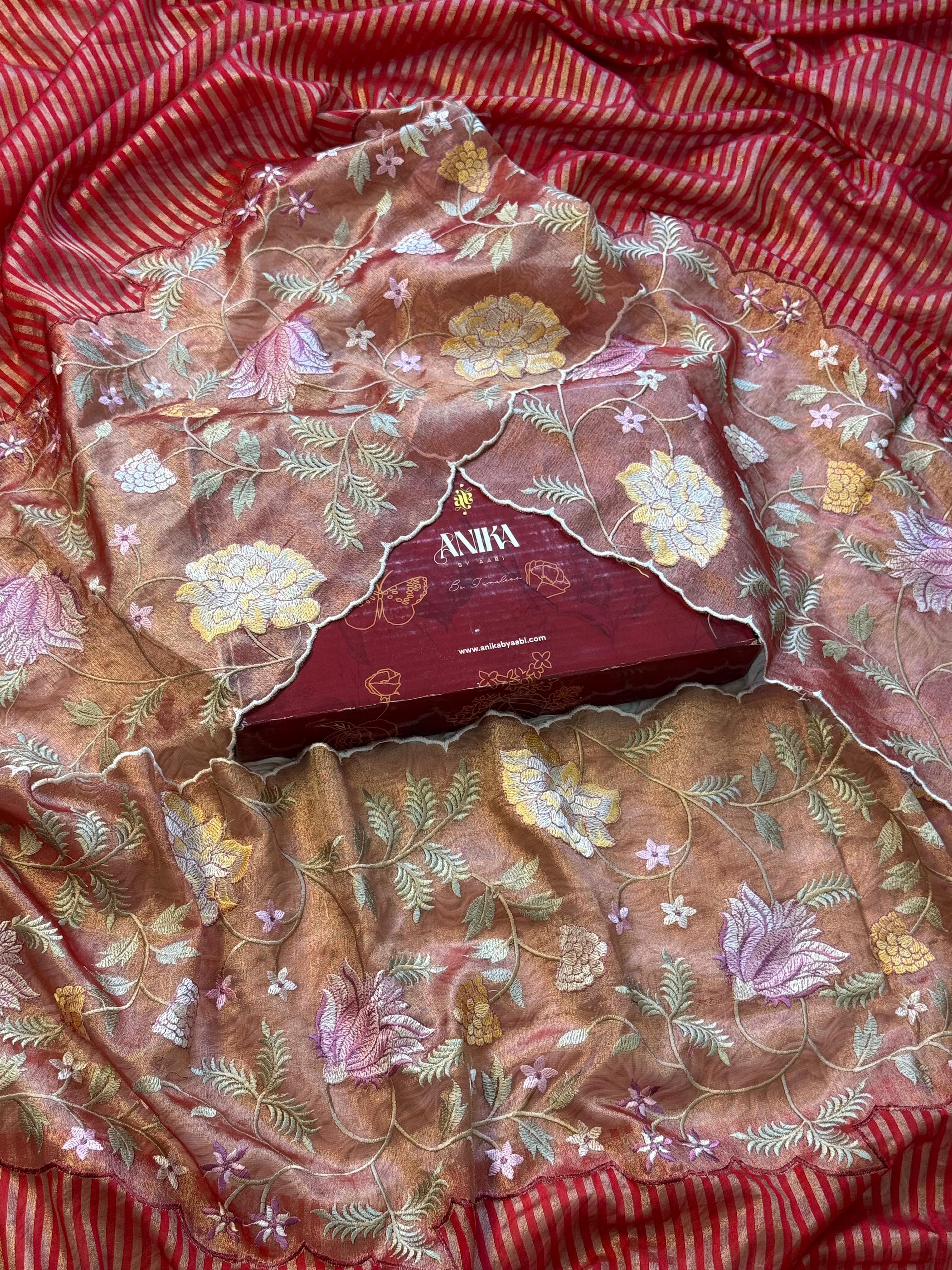 Tissue Cutwork Floral Border Saree- AC03