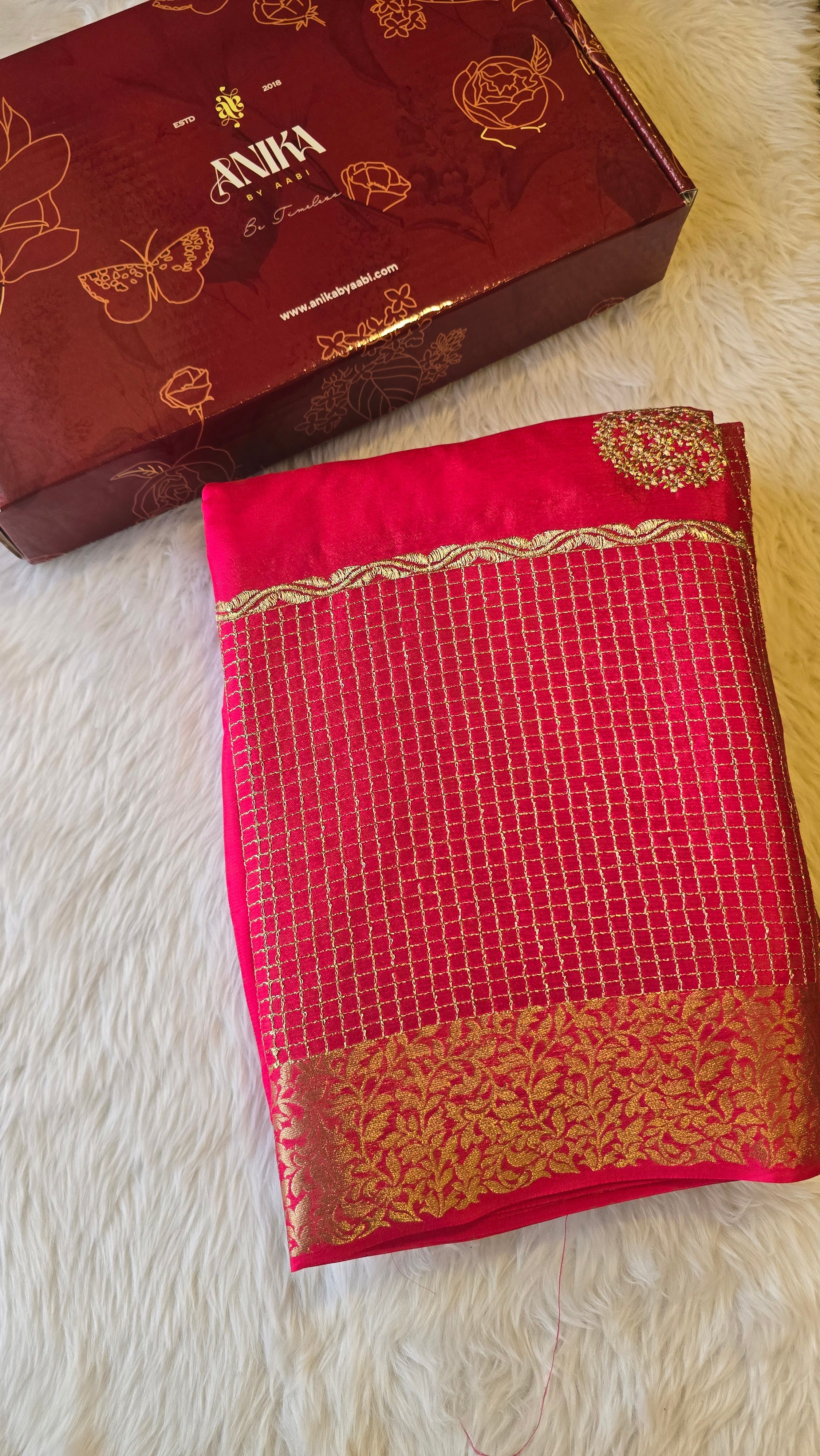 CHINON SILK SAREE-RANIPINK