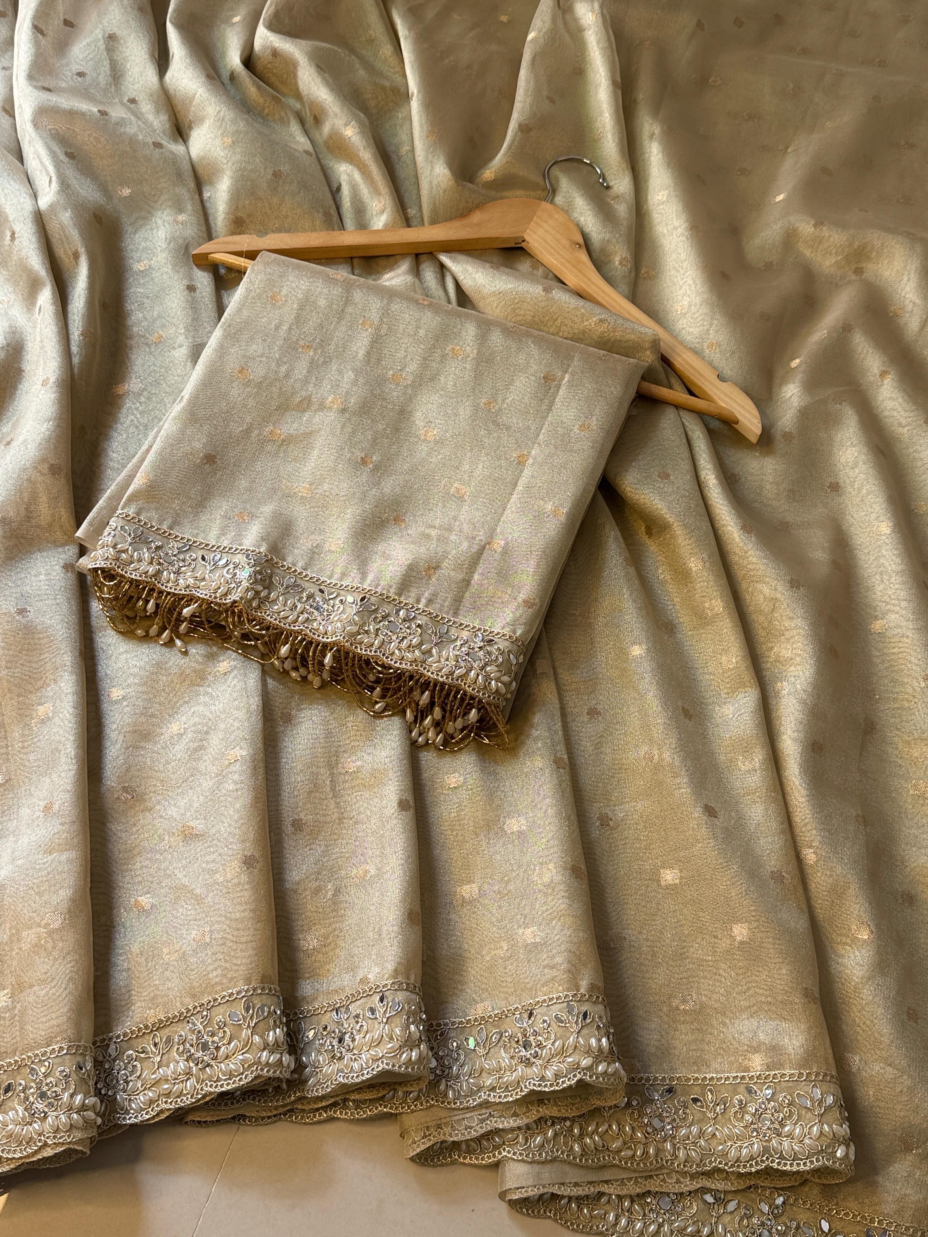 Anika's Banarasi Tissue silk saree  - IVORY