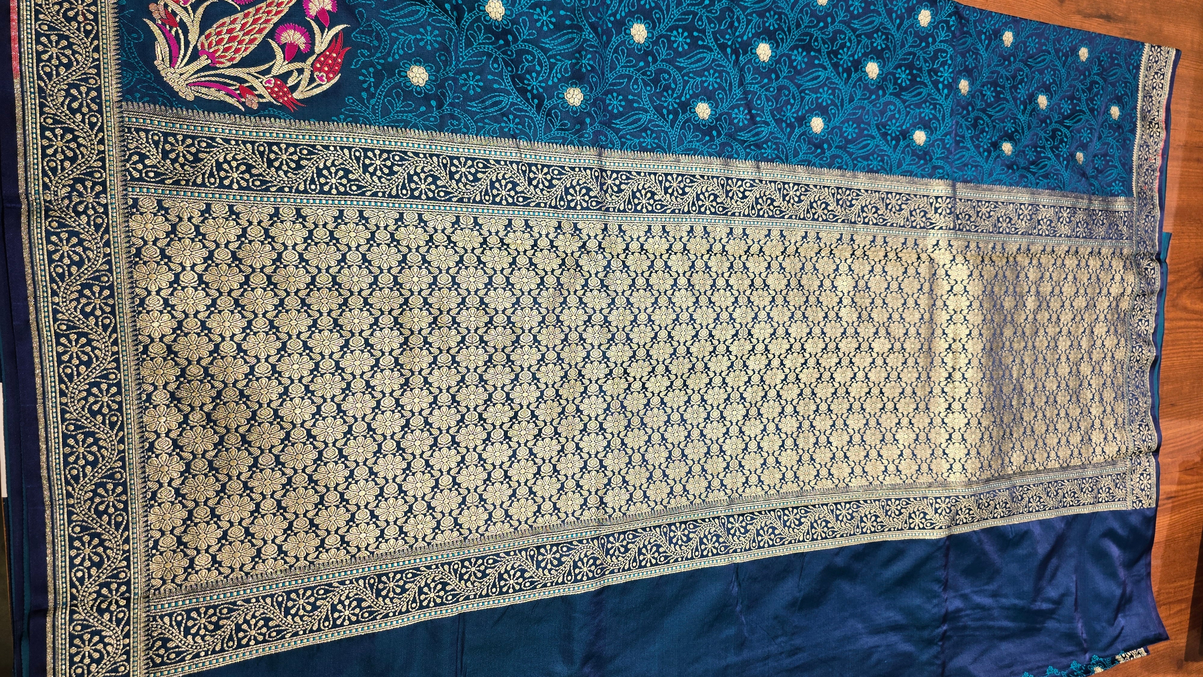 Anika's Vintage Banarasi silk - peacock Blue