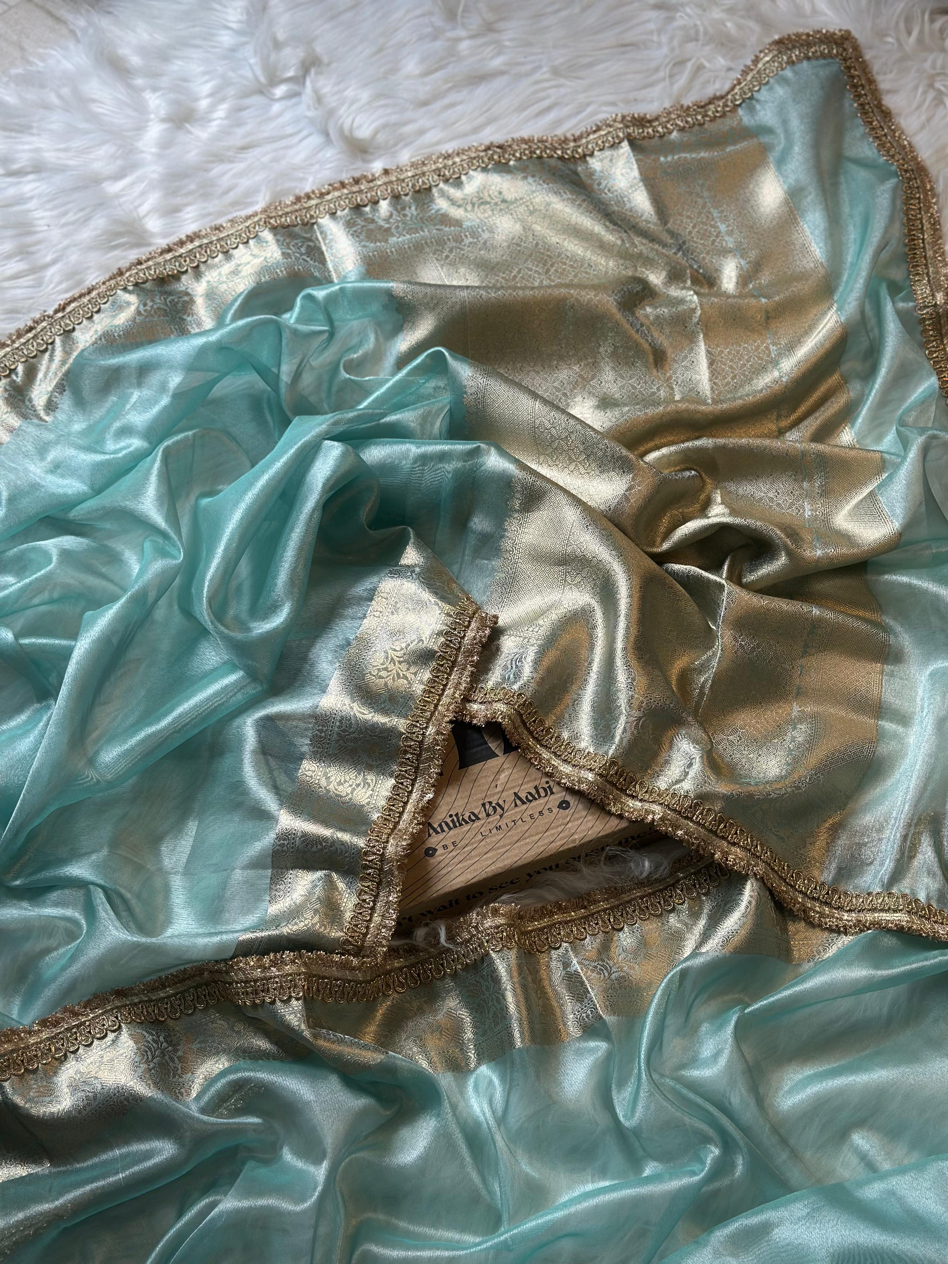 TISSUE LACE SAREE- ANIKA'S BANARASI -SKY BLUE