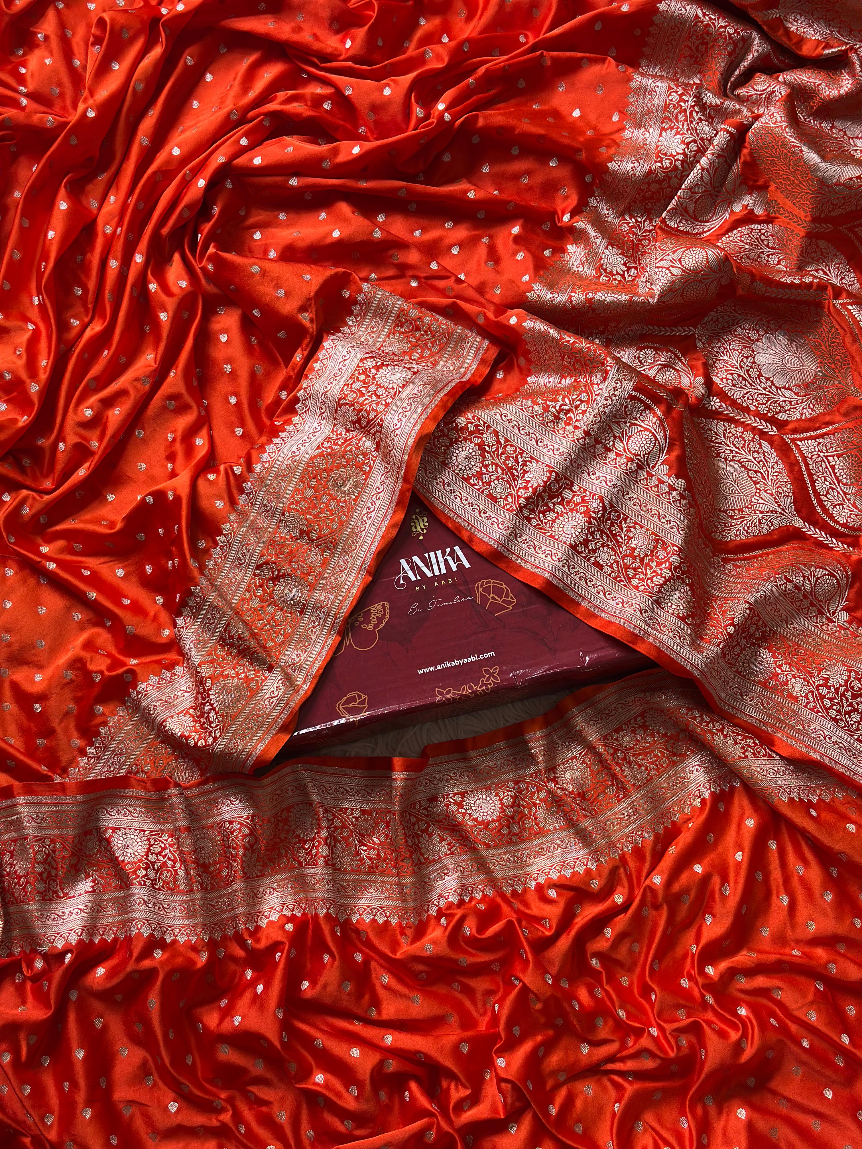 BANARASI MUSHRO SILK SAREE- DARK ORANGE