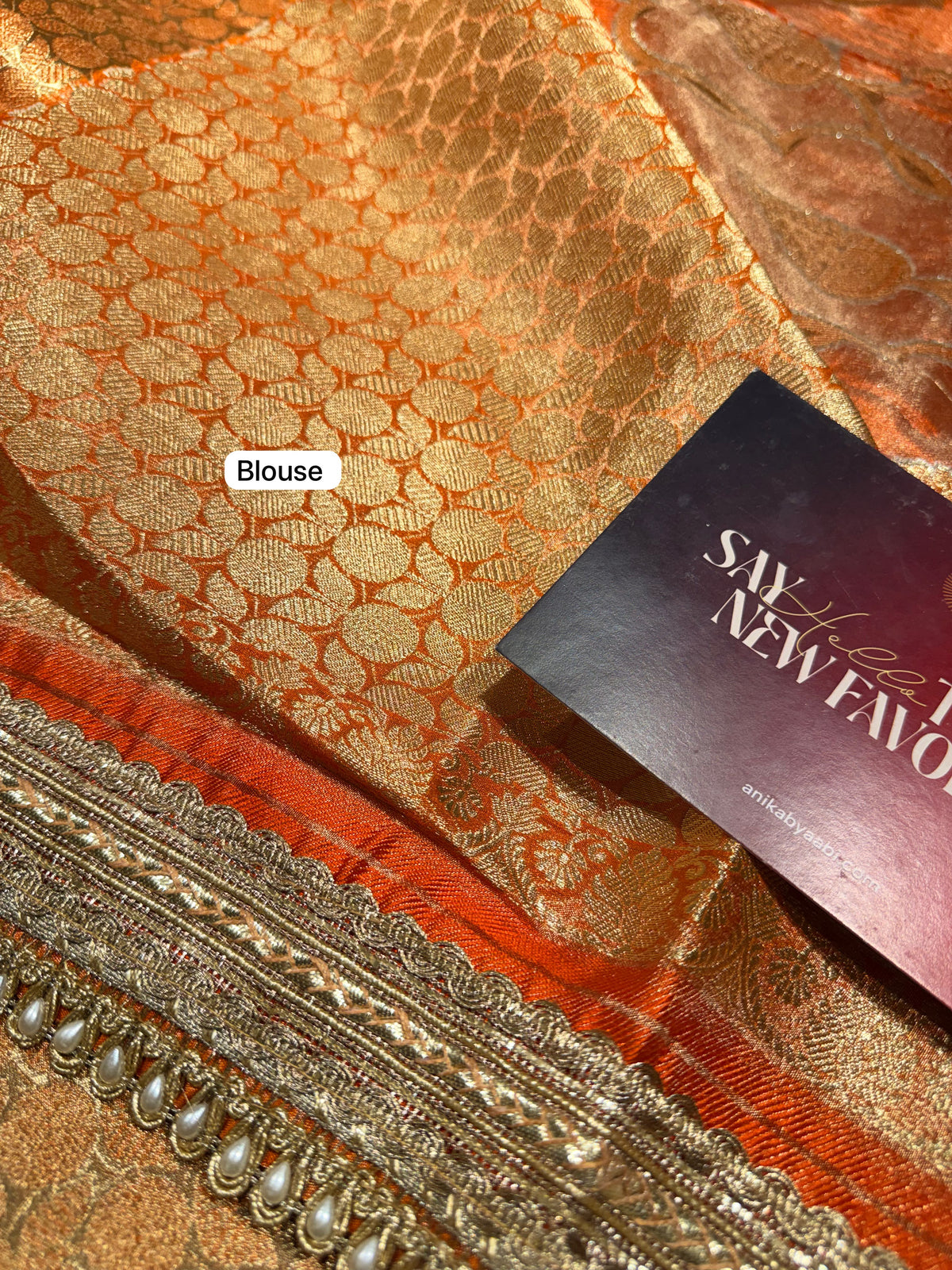 Orange Banarasi Tissue Motif Lace saree- Tissue Luxe