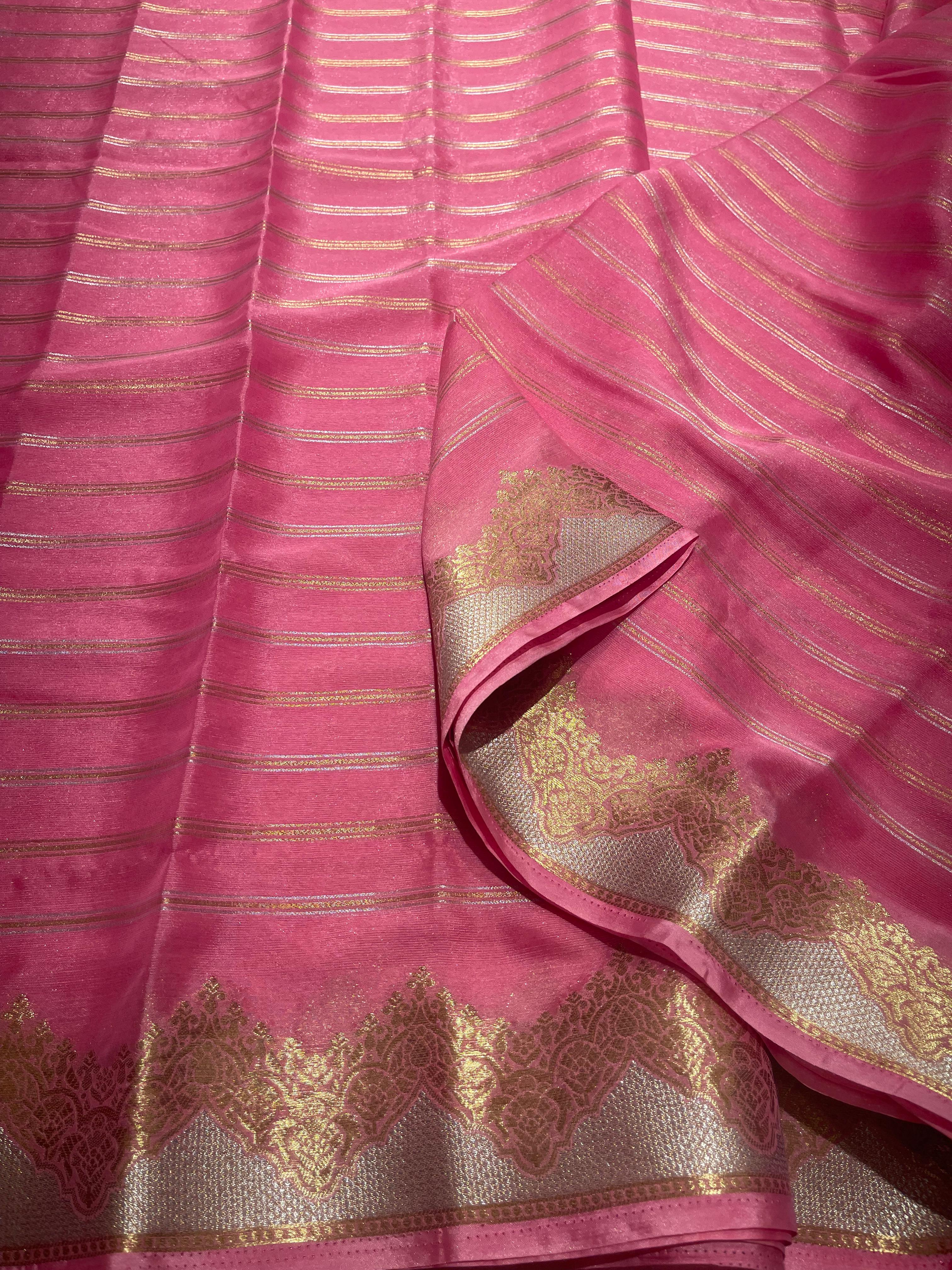 Anika's banarasi Chiffon silk saree - Baby pink