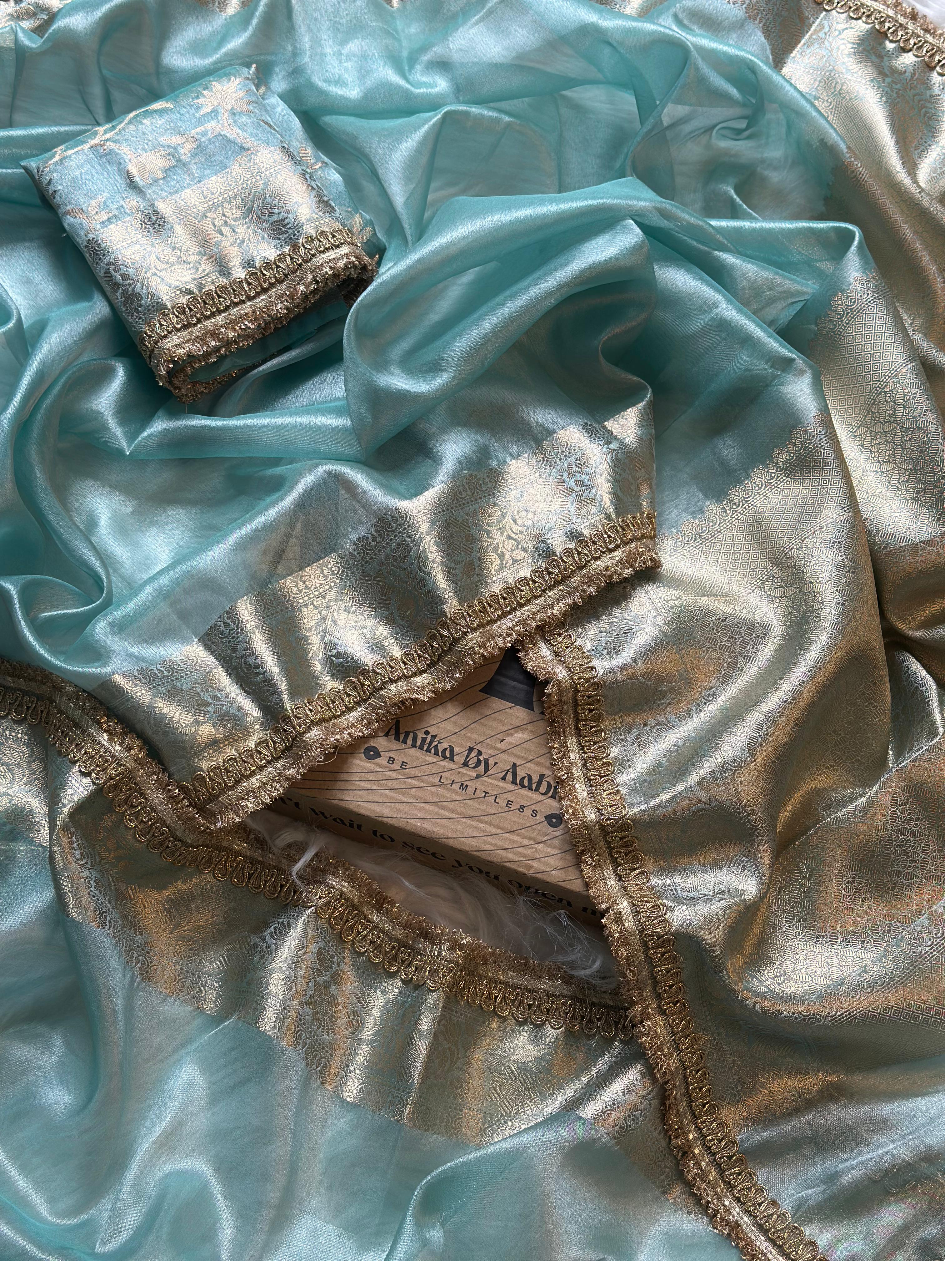 TISSUE LACE SAREE- ANIKA'S BANARASI -SKY BLUE