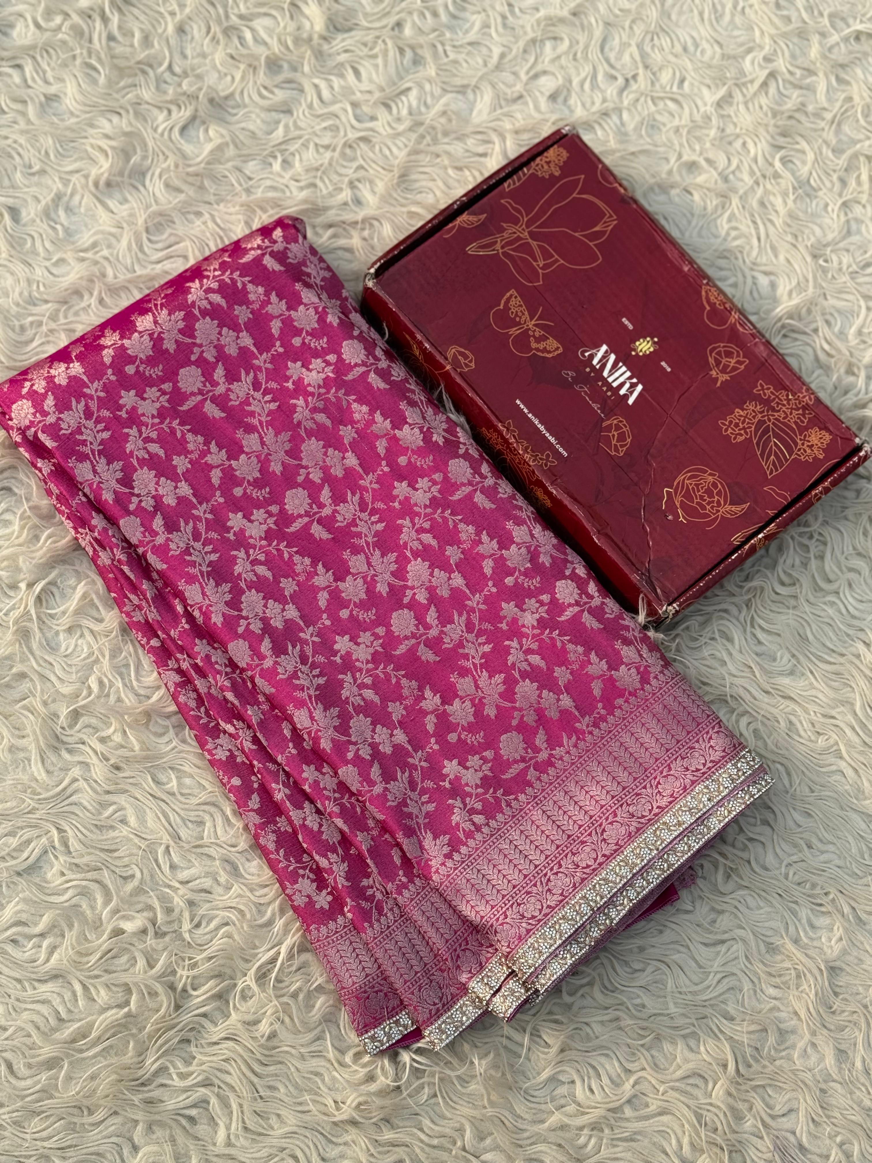 Anika Luxe - Banarasi Tissue chiniya silk saree - Ranipink