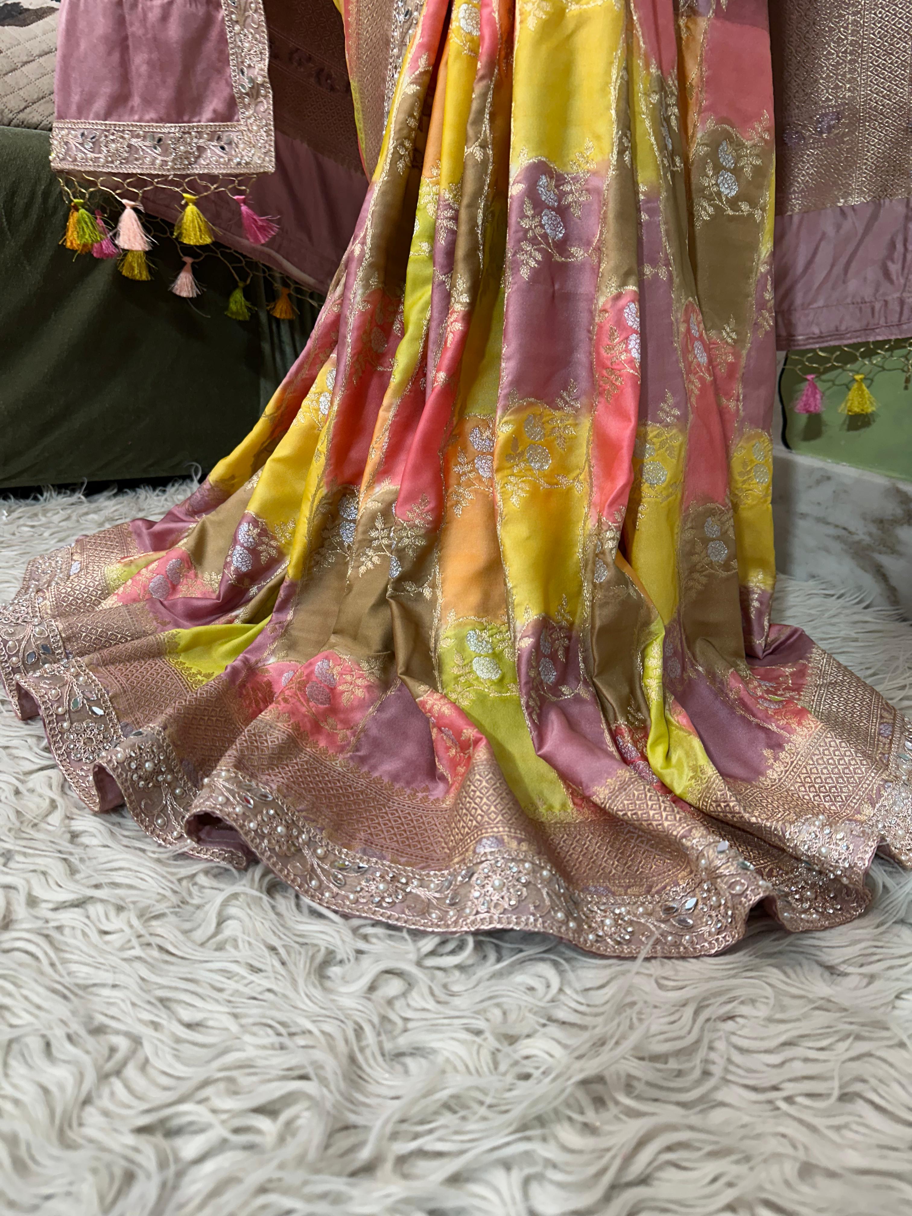 RAINBOW MUSHRO SILK SAREE - Luxe