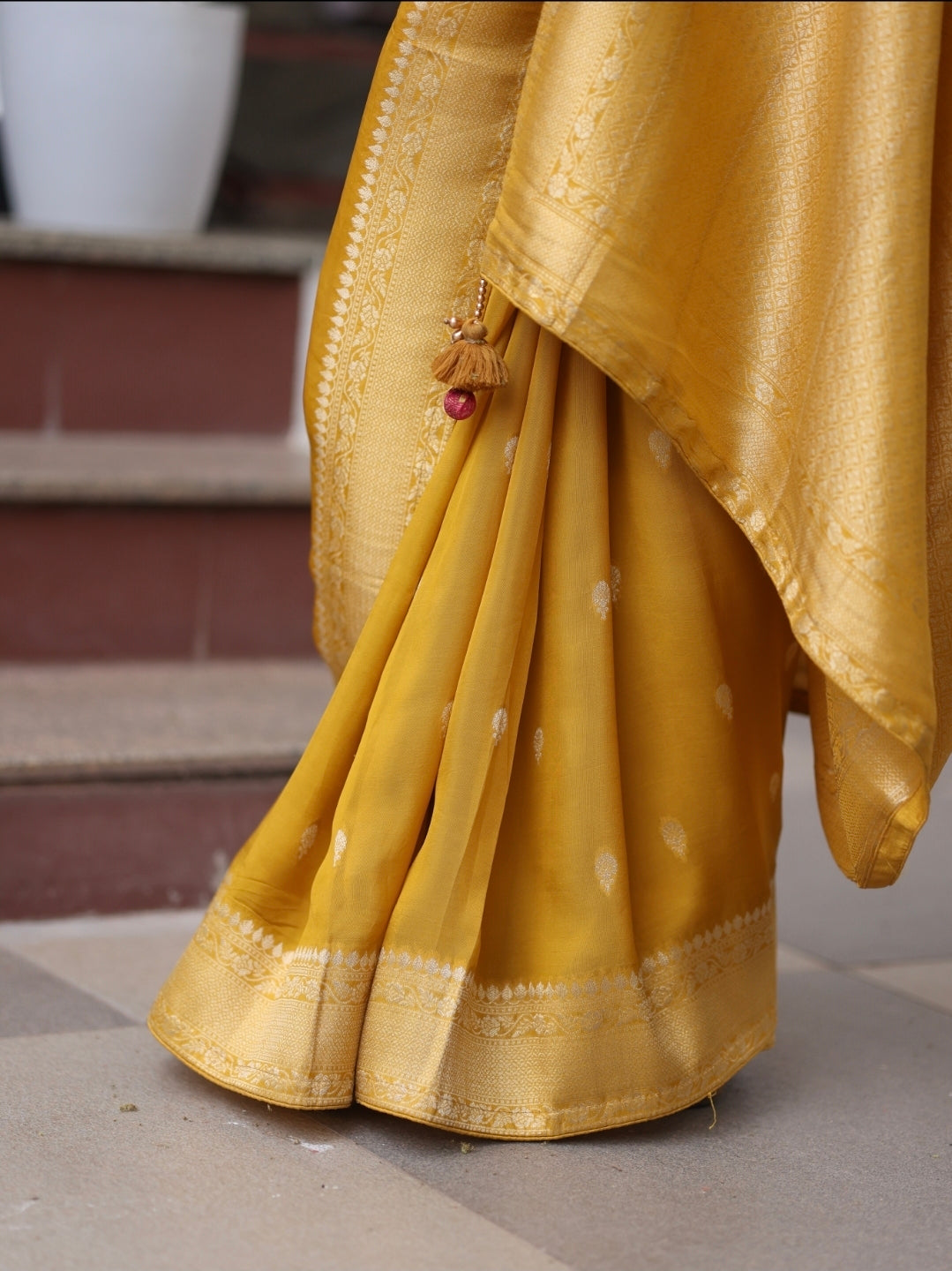 Anika's Banarasi munga soft silk saree  Yellow Delight - ANAYA A261