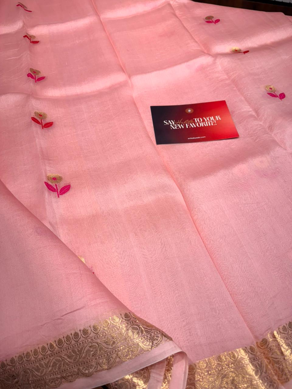 Pure Banarasi Kora Organza Saree – Blush Pink - BKO-702