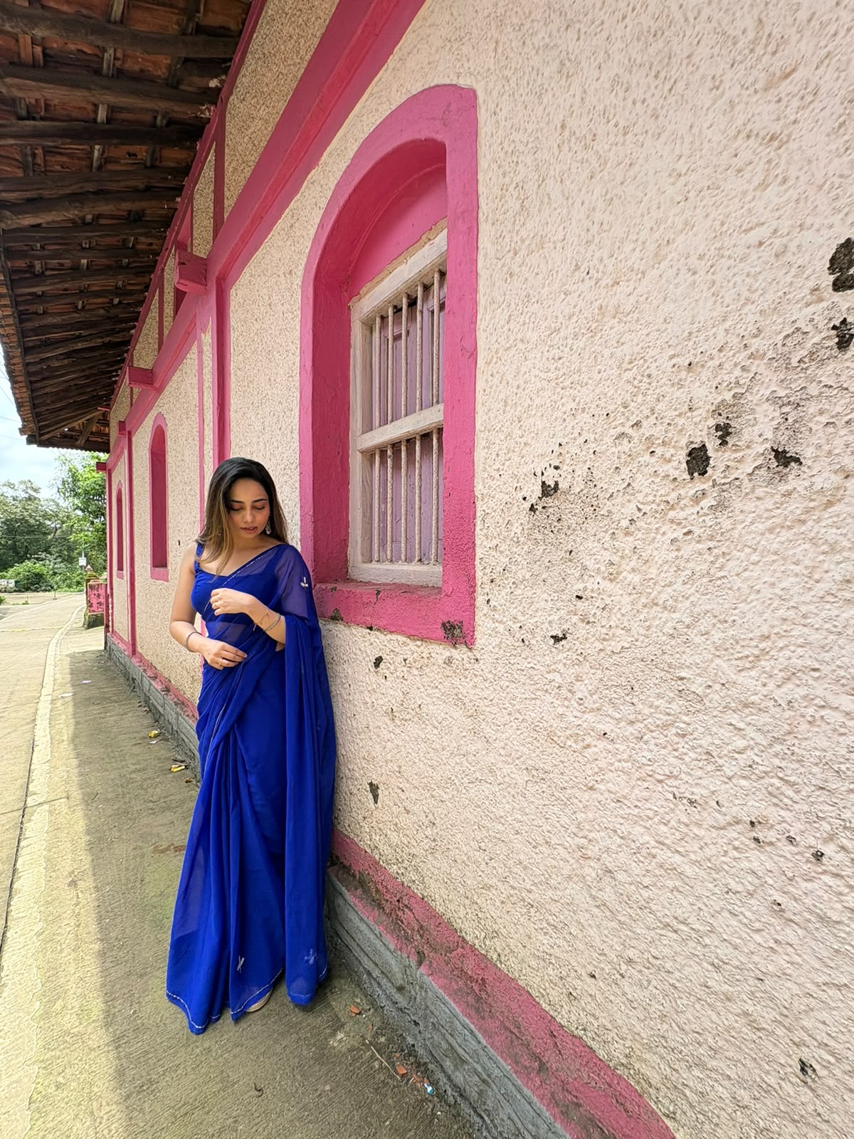 Anika's Soft Blue Chiffon saree -Indigo
