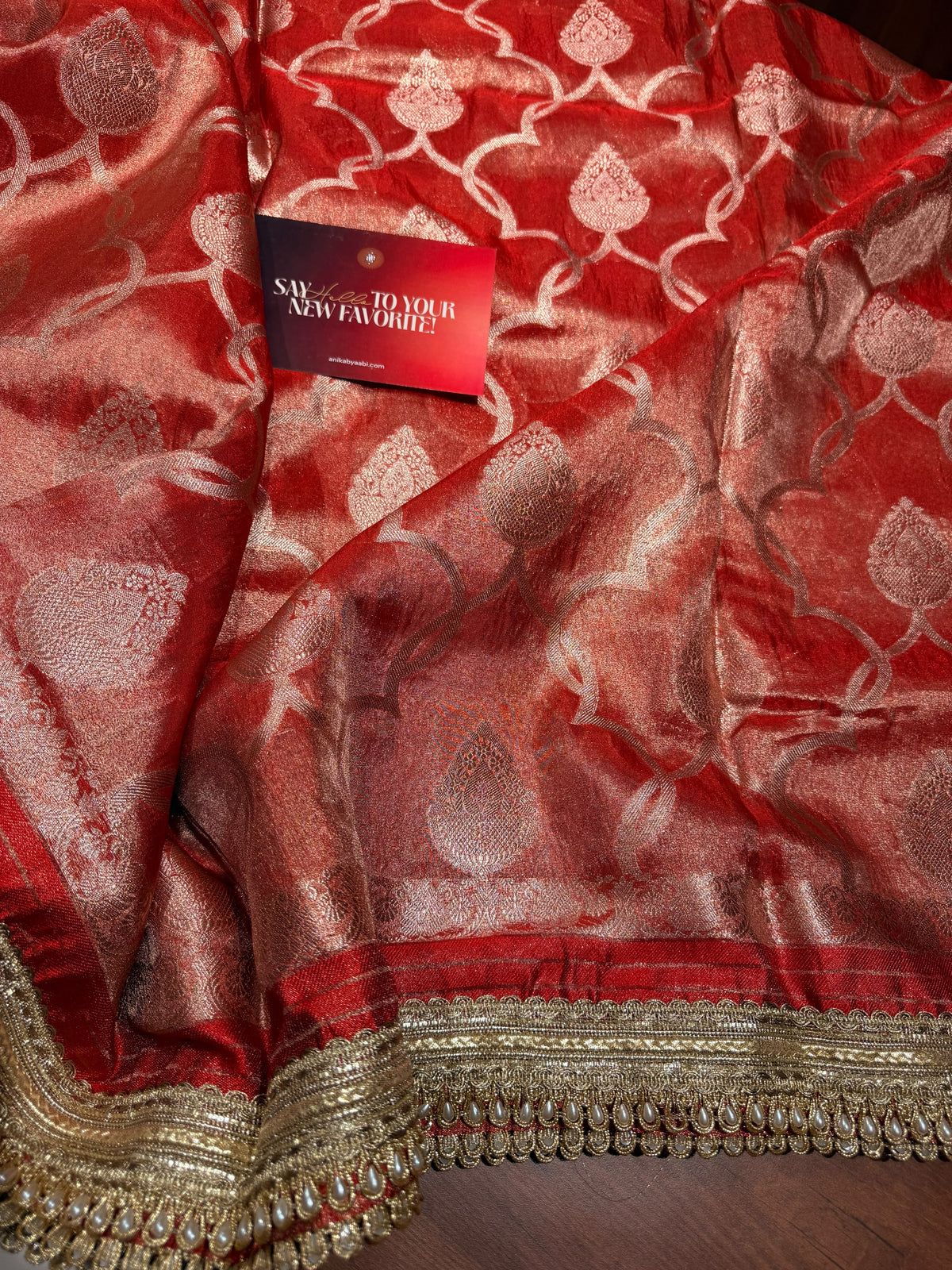 Blue Banarasi Tissue Motif Lace saree- Tissue Luxe