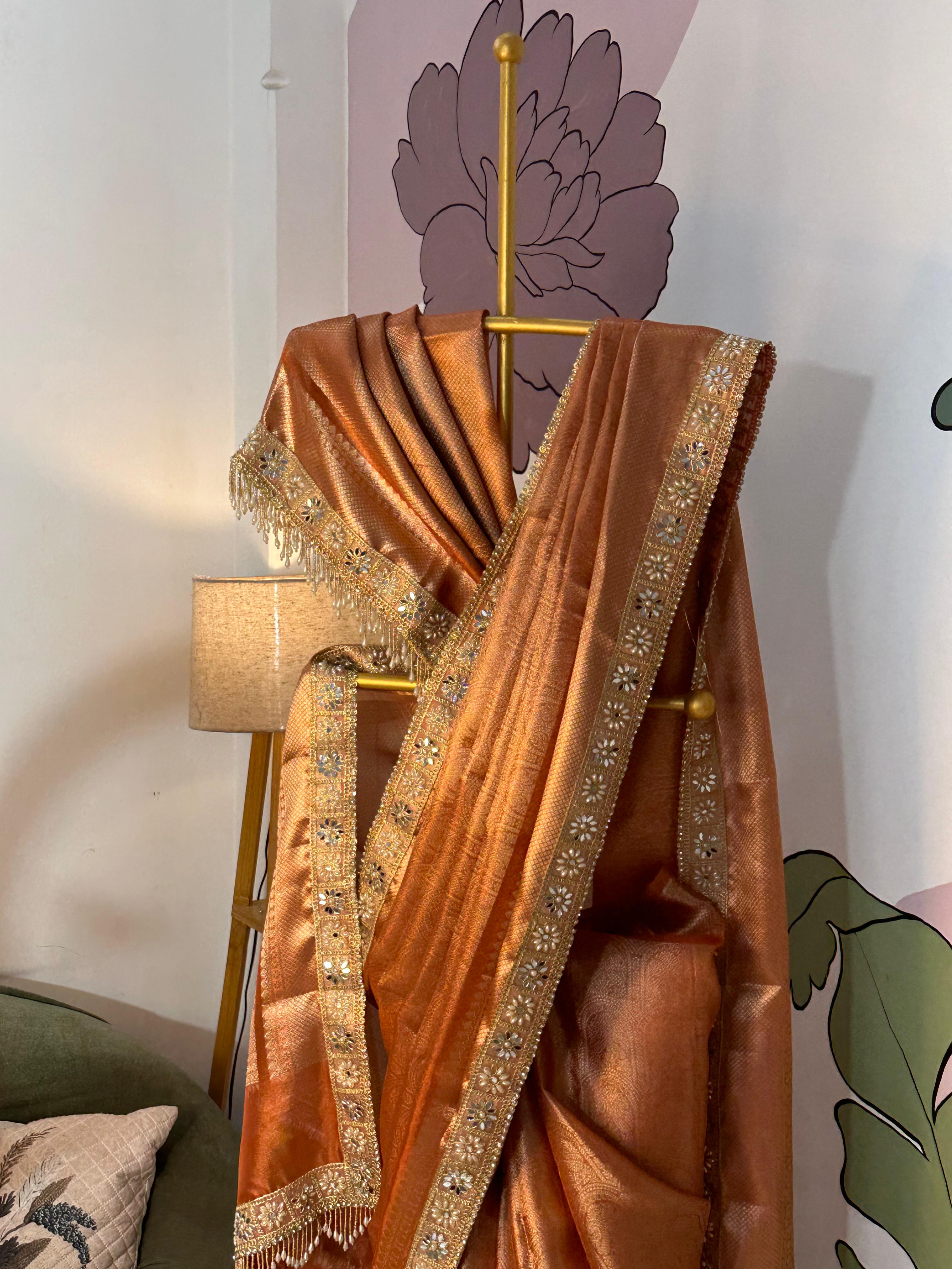Anika's Banarasi Tissue Brocade silk saree | Sunset Orange | MARGAZHI