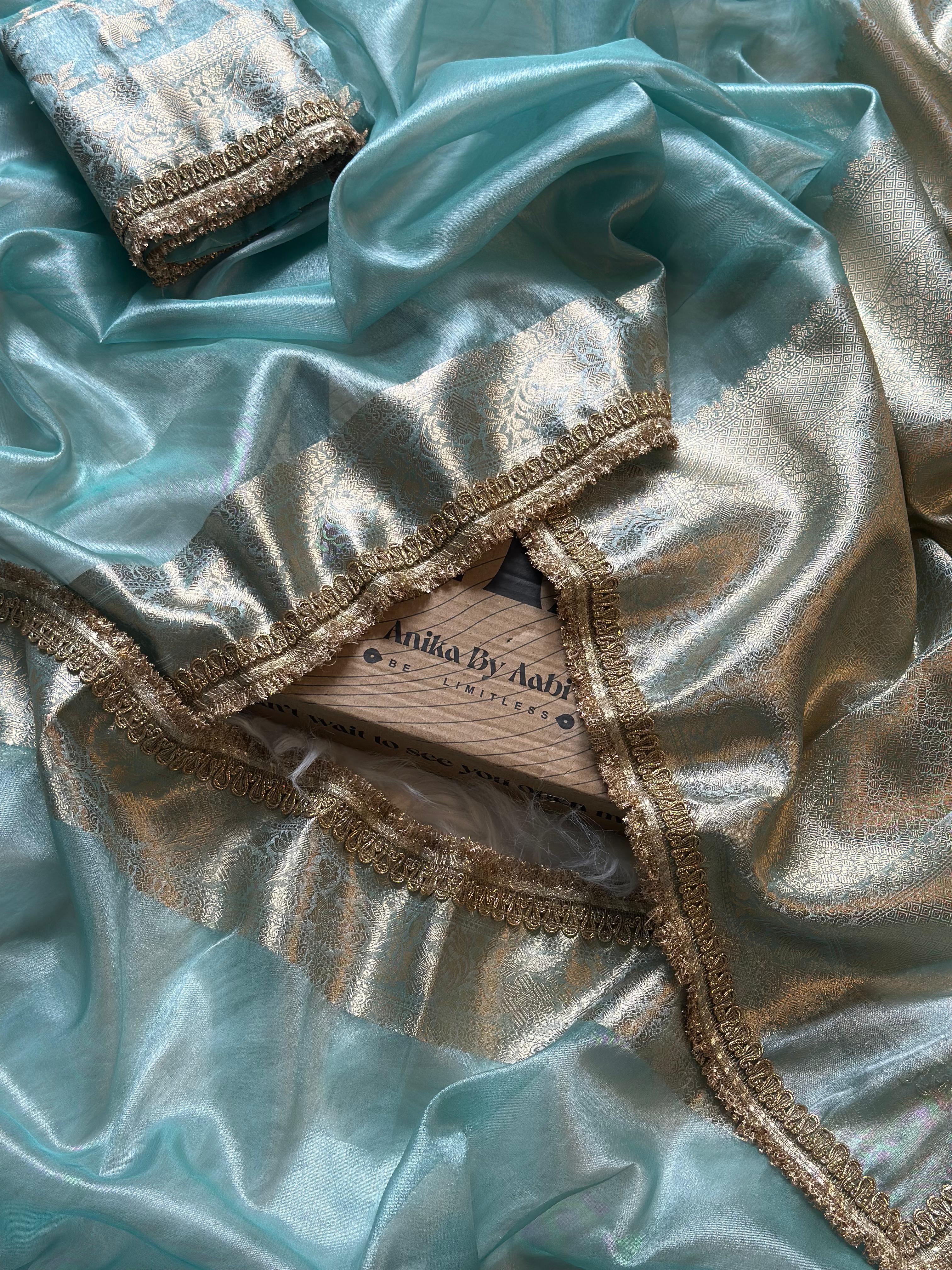TISSUE LACE SAREE- ANIKA'S BANARASI -SKY BLUE