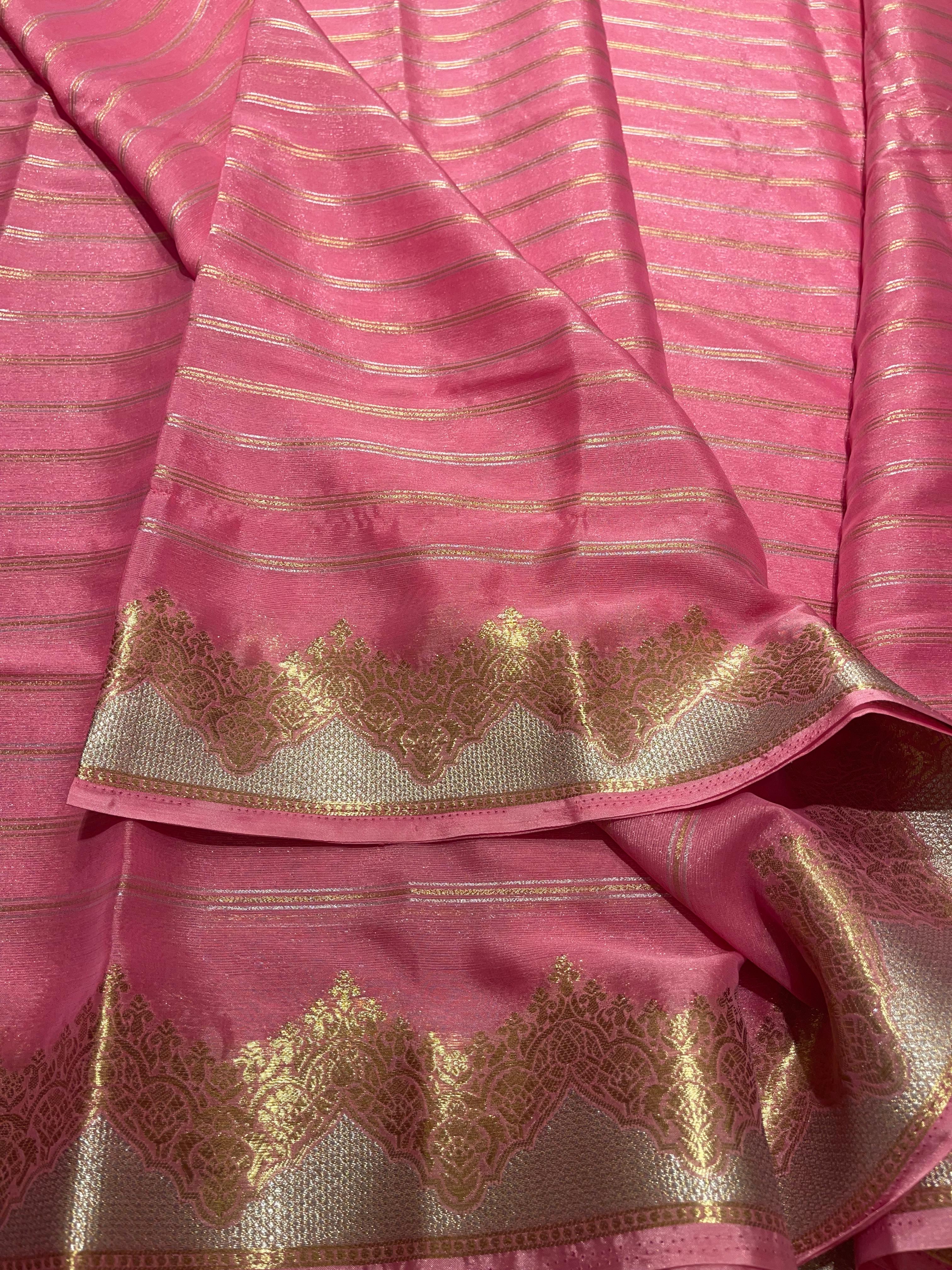 Anika's banarasi Chiffon silk saree - Baby pink