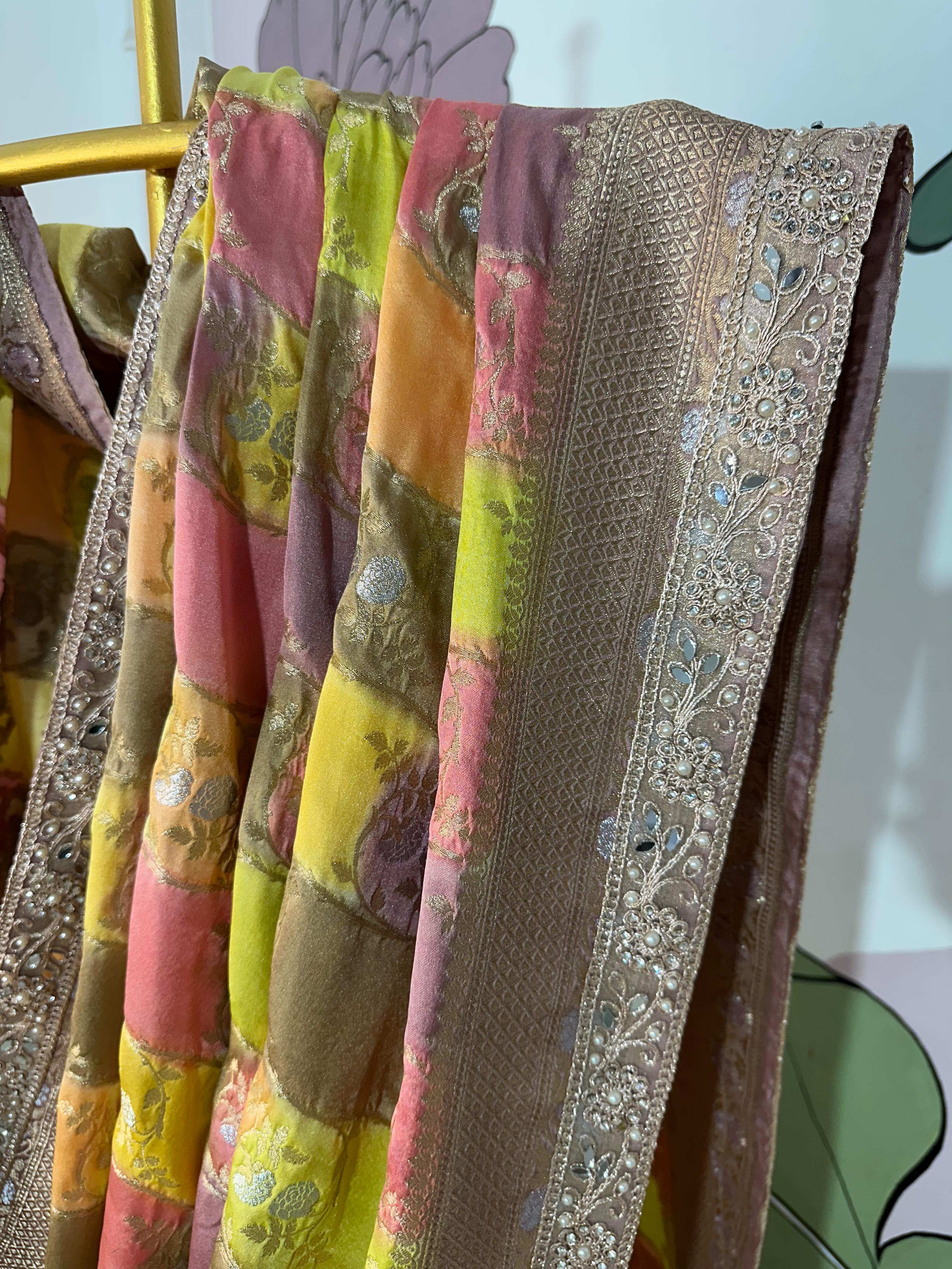 RAINBOW MUSHRO SILK SAREE - Luxe