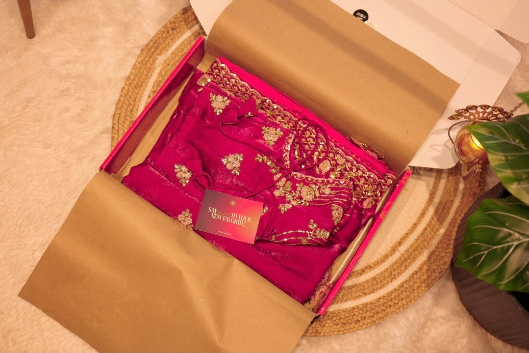 Anika's Deep maroon/wine  Designer saree- Anaya christmas Edit