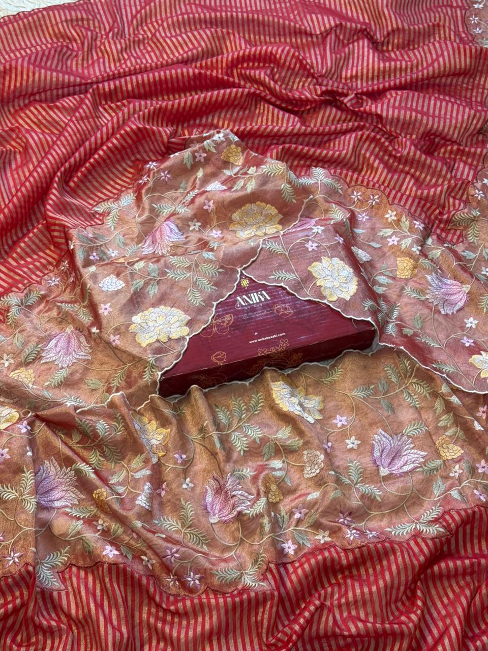 Tissue Cutwork Floral Border Saree- AC03