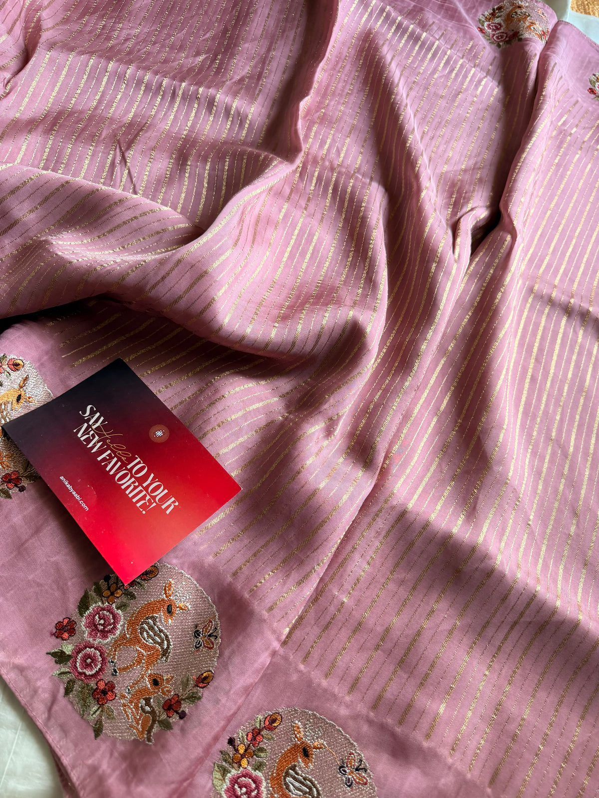 Riva - Soft chinon stripe saree with embroidery-01