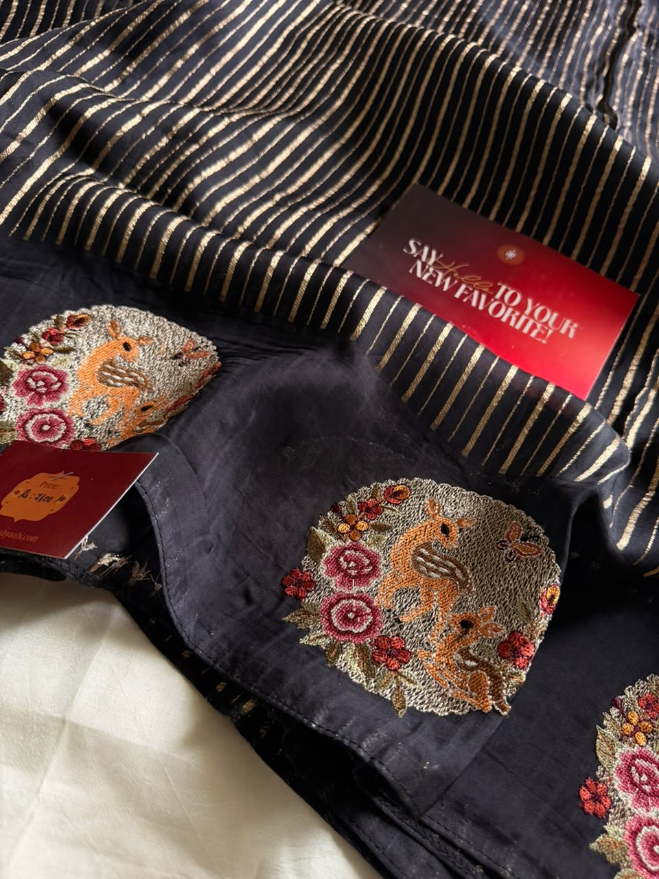 Riva - Soft chinon stripe saree with embroidery-02