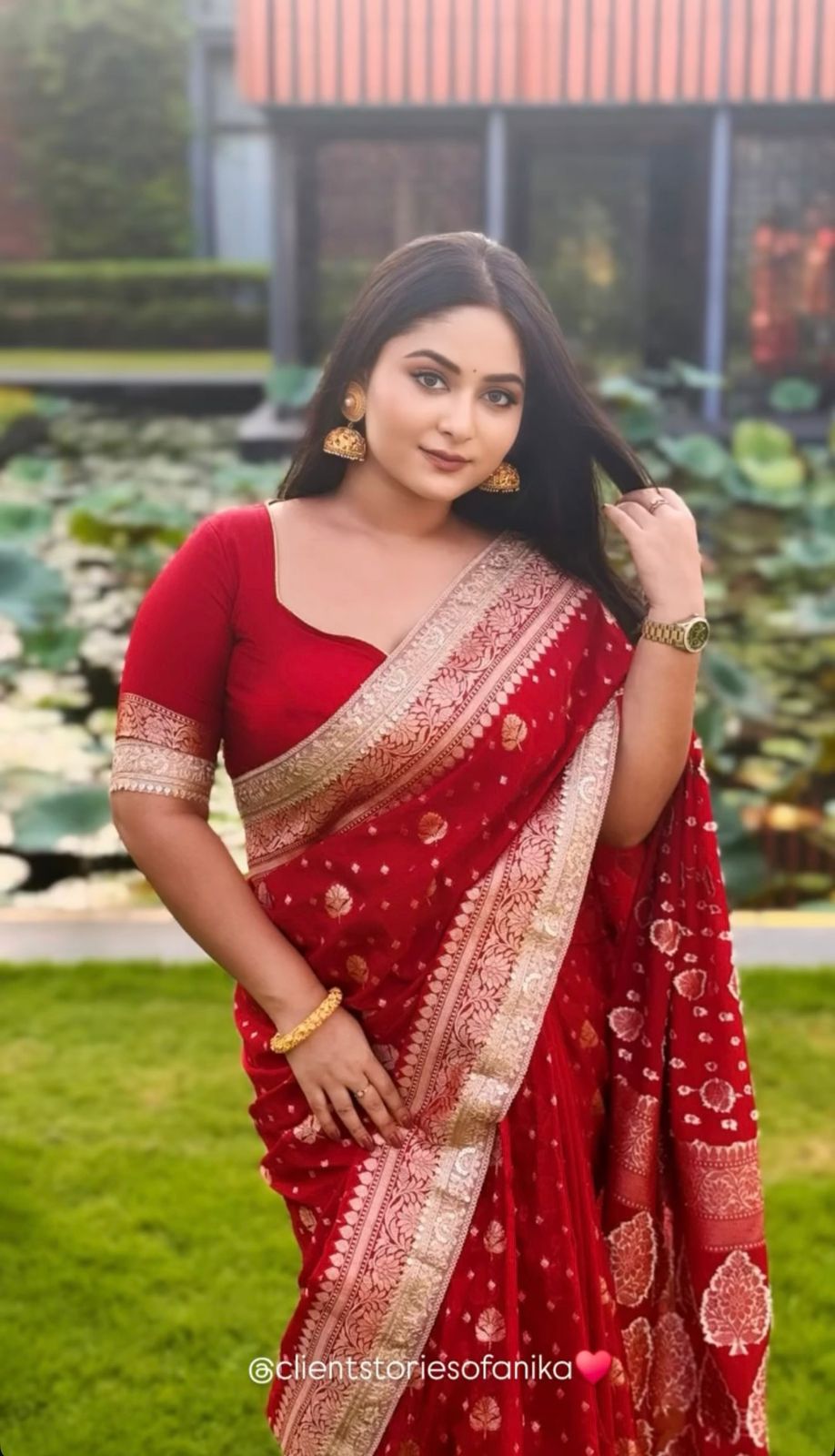 Red Semi Georgette Saree With Lace - Bollywood Red