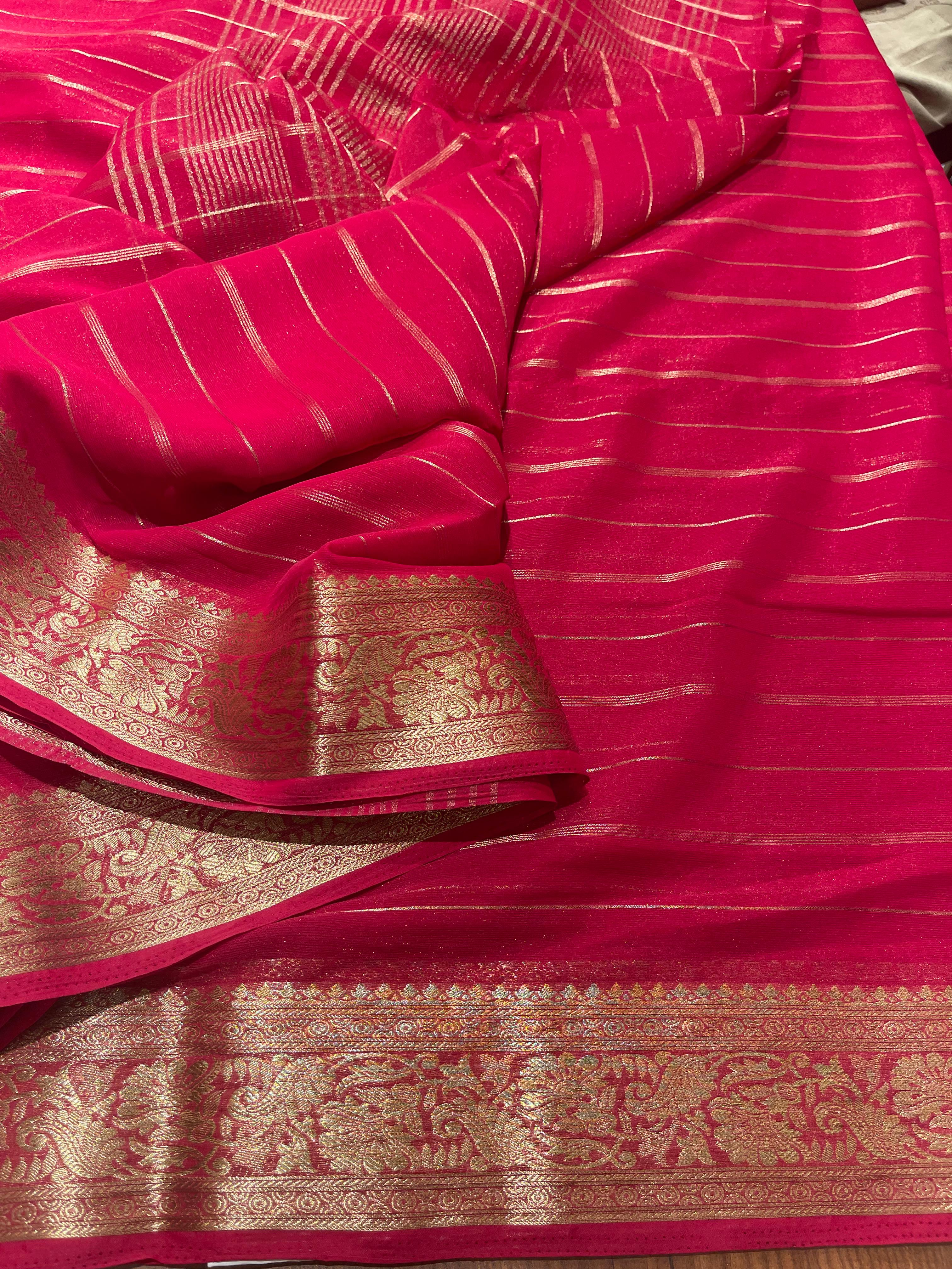 Anika's banarasi Chiffon silk saree - Ranipink