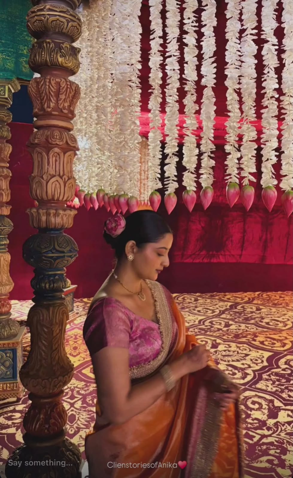 Dark Peach Tissue Silk Saree With Lace - Tissue Luxe