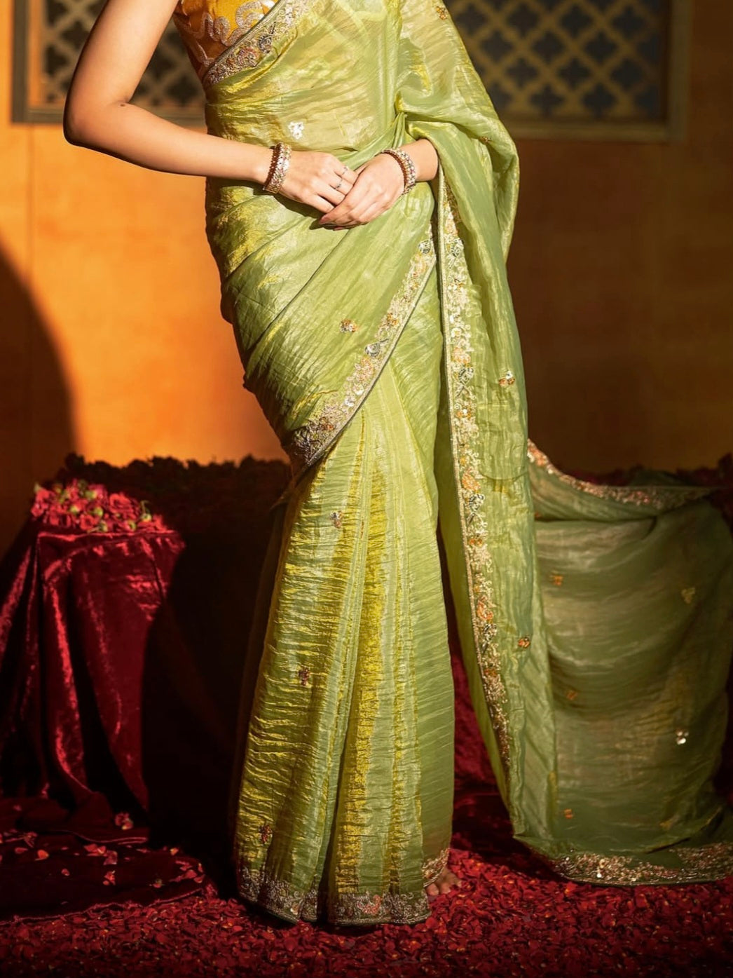 Anika's olive Green Designer Saree -Anaya Festive Edit A21