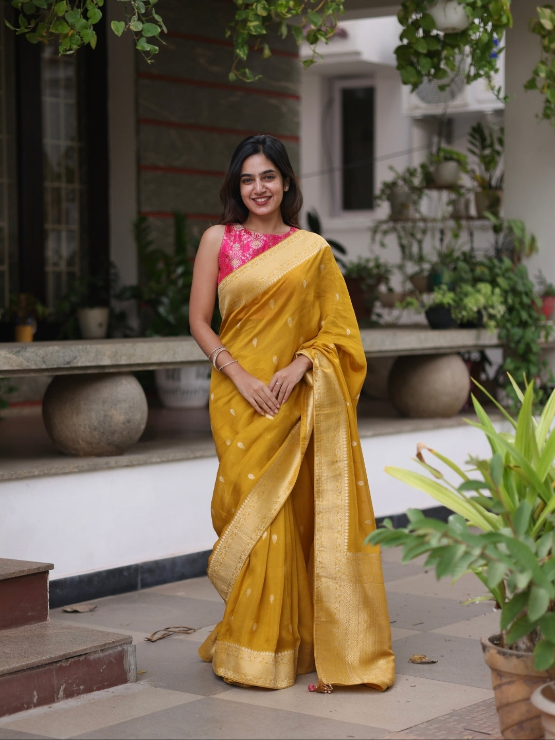 Anika's Banarasi munga soft silk saree  Yellow Delight - ANAYA A261