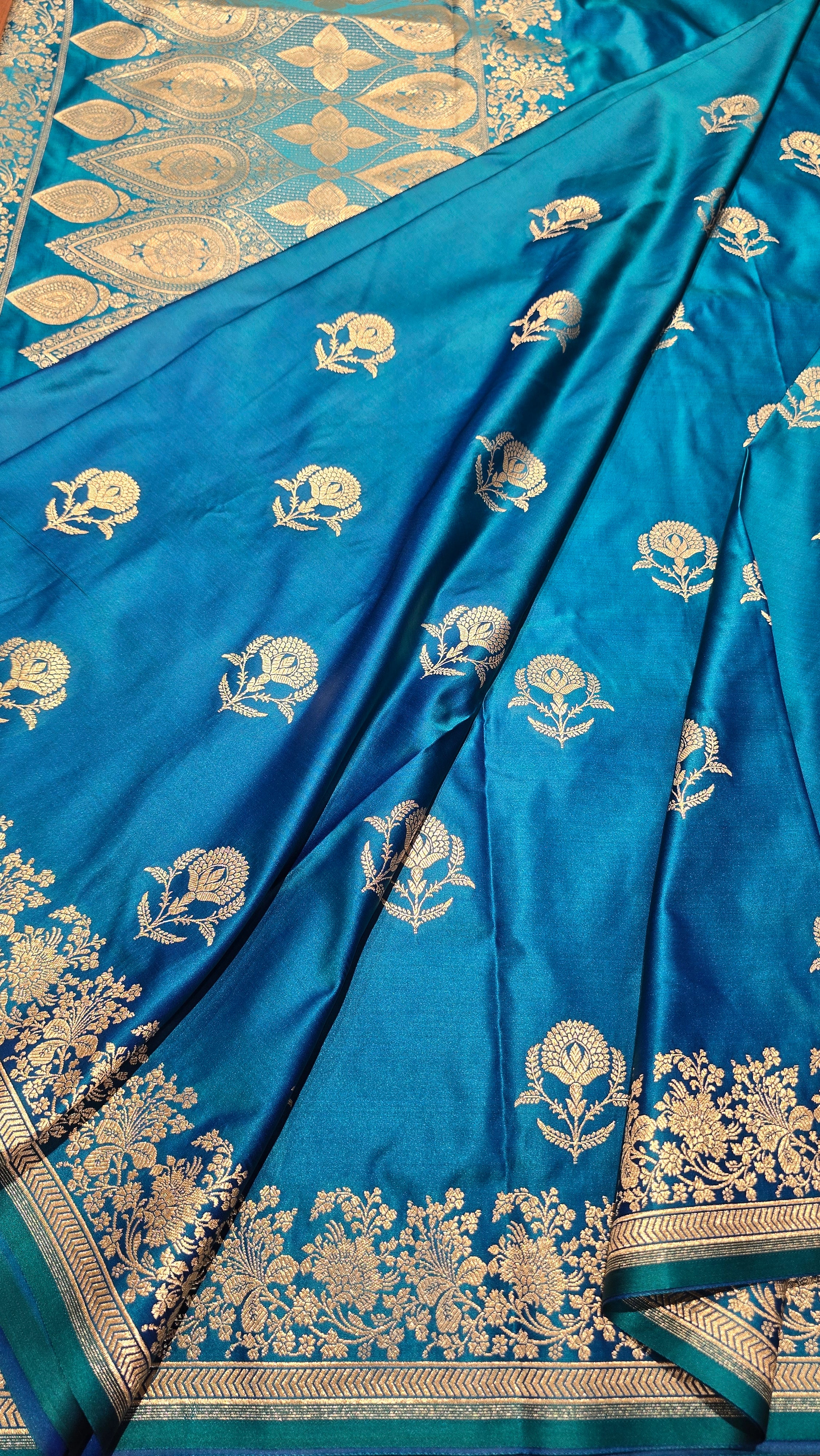 MASHRU PEACOCK BLUE SAREE