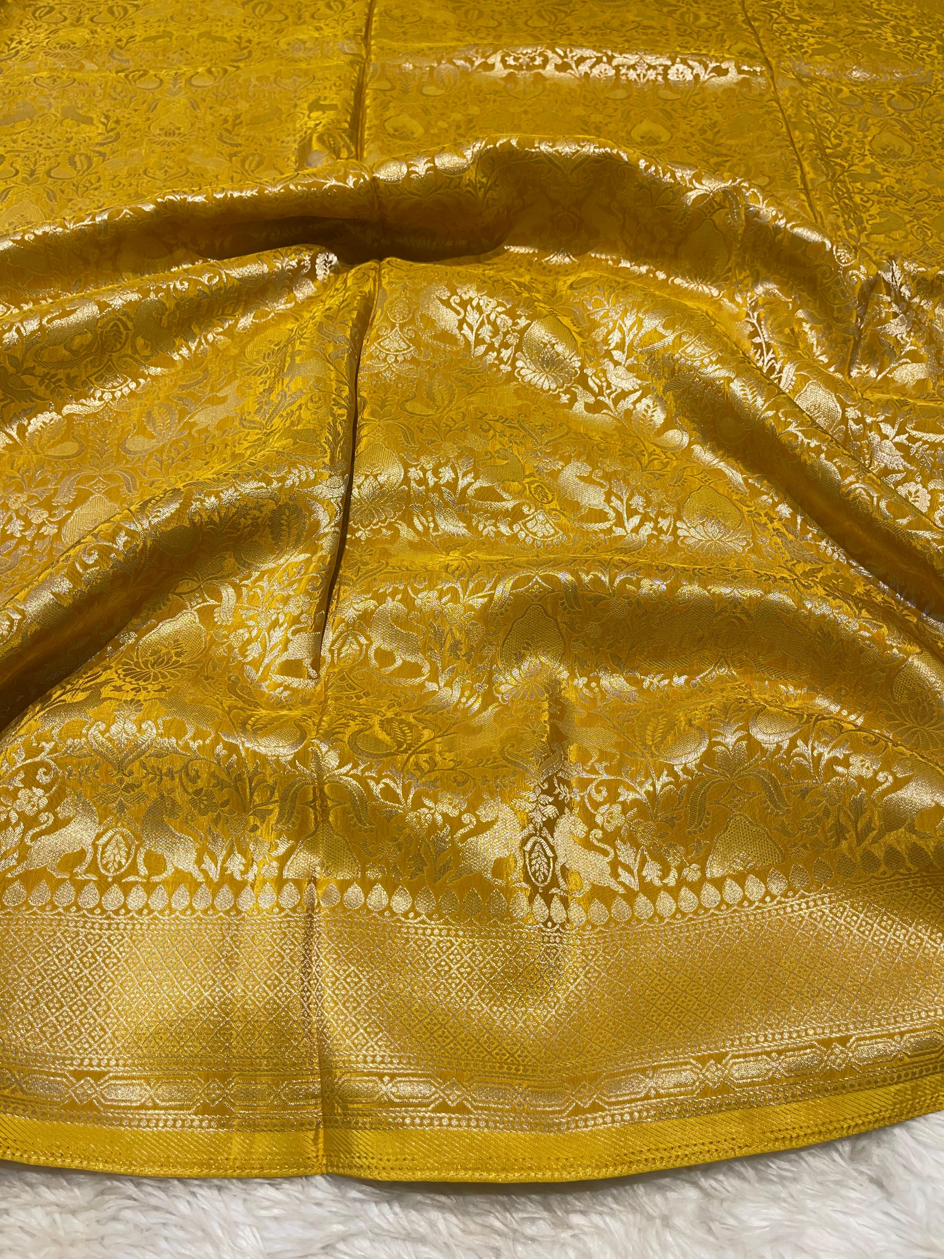 Yellow Banarasi Chinon Soft Silk Saree- Full Zari Butta SA01