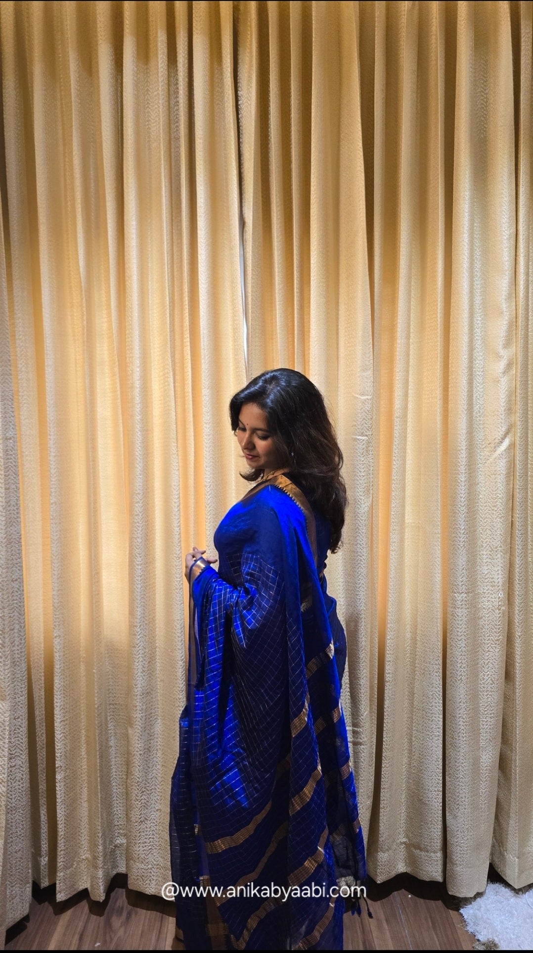 Anika's Handloom Mangalagiri pure silk saree - Ink Blue