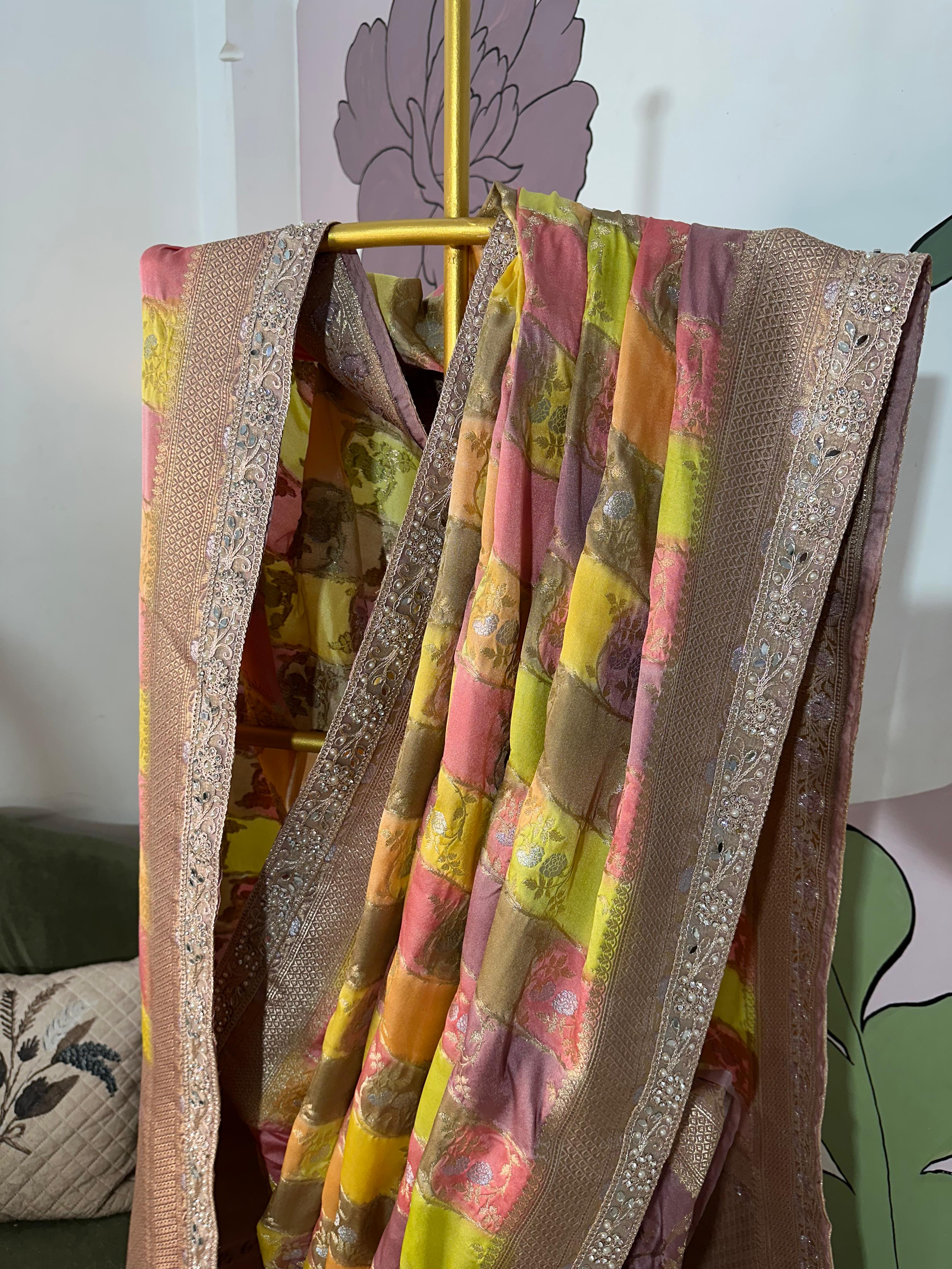 RAINBOW MUSHRO SILK SAREE - Luxe