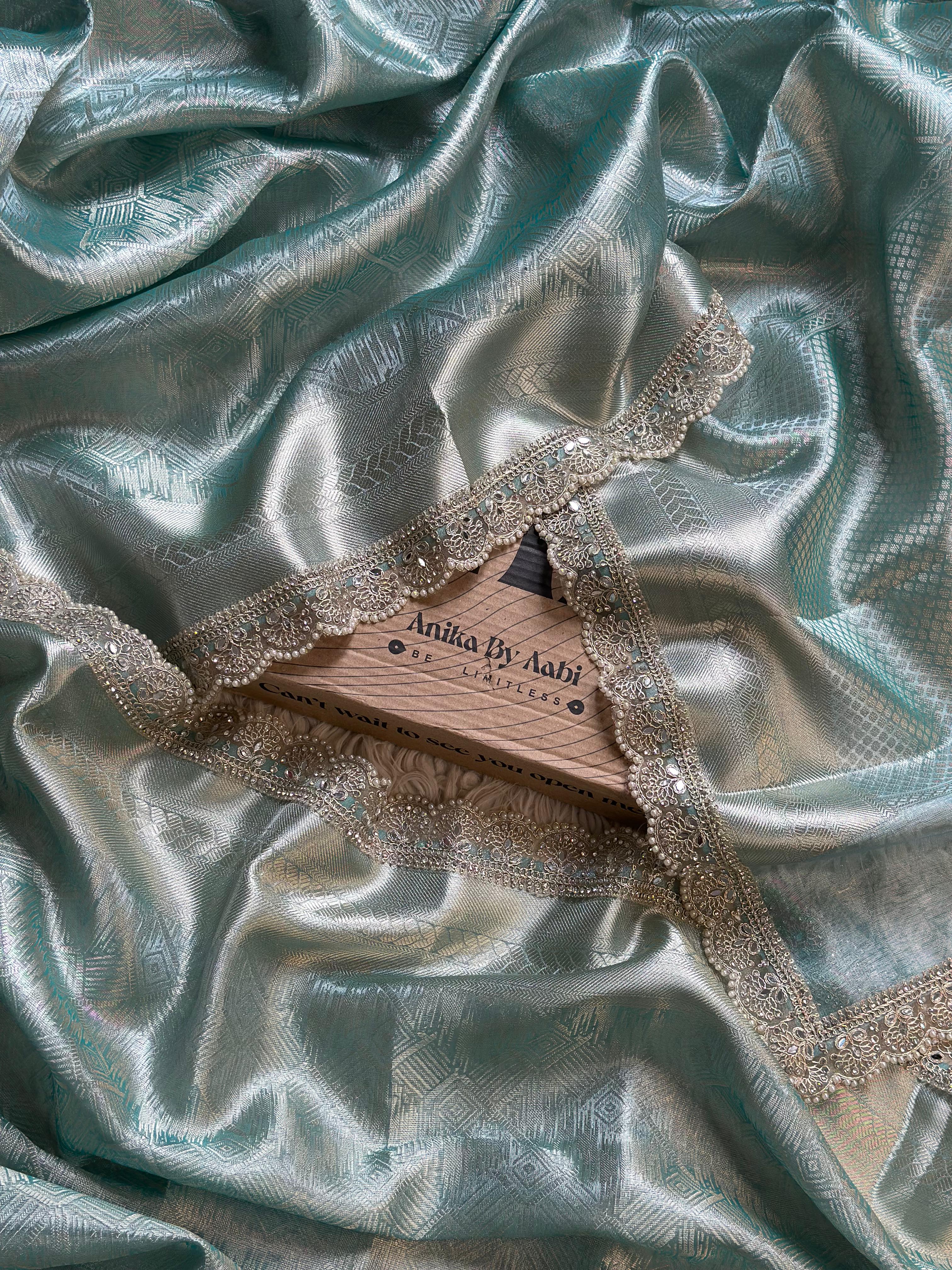 Anika's Banarasi Tissue Brocade silk saree | Blue | MARGAZHI