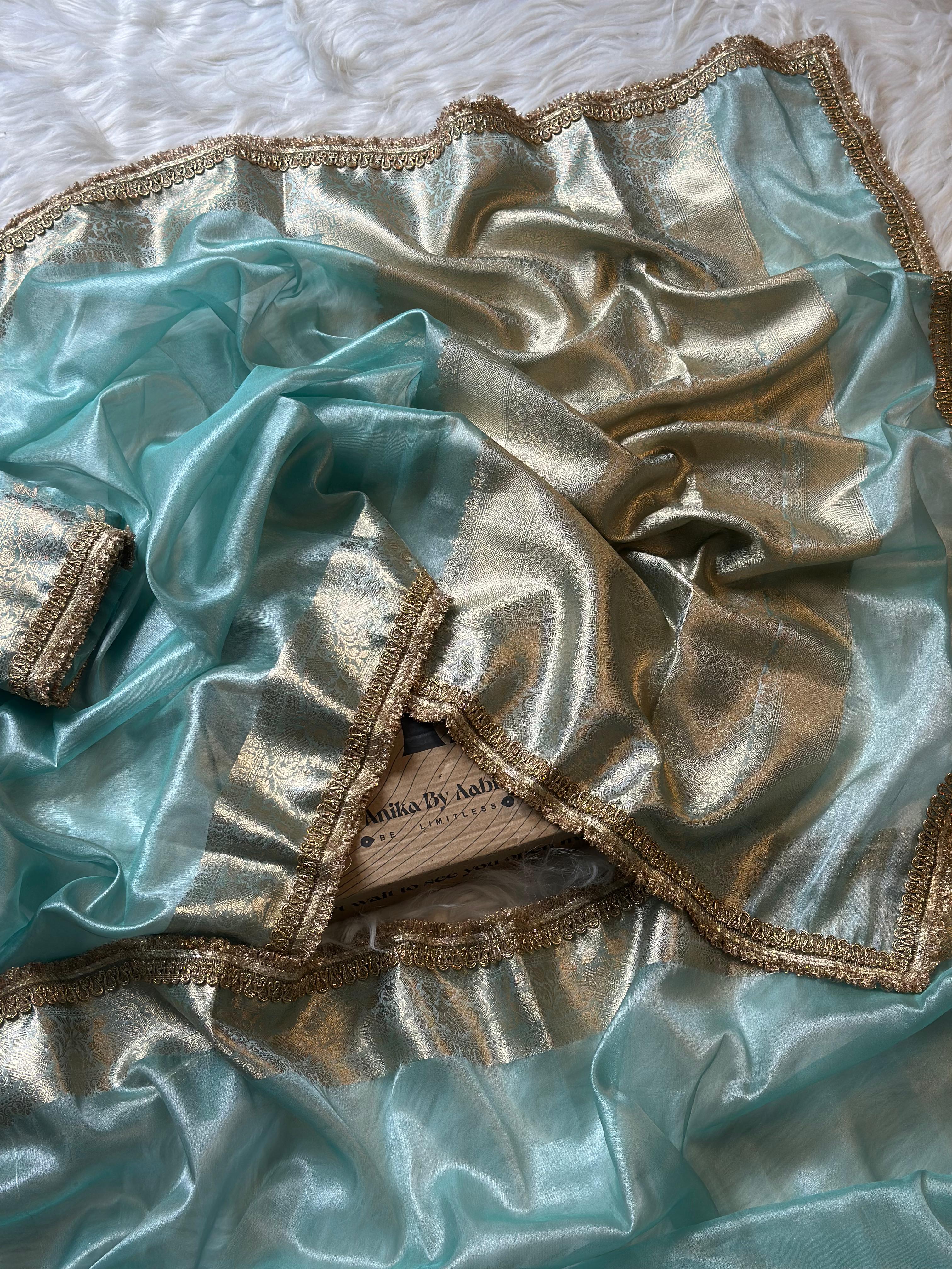 TISSUE LACE SAREE- ANIKA'S BANARASI -SKY BLUE