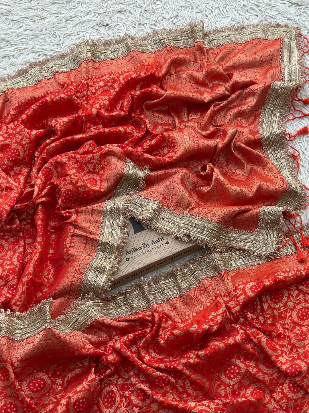TISSUE LUXE  - Anika's  Banarasi Semi munga silk With Jaal - Red