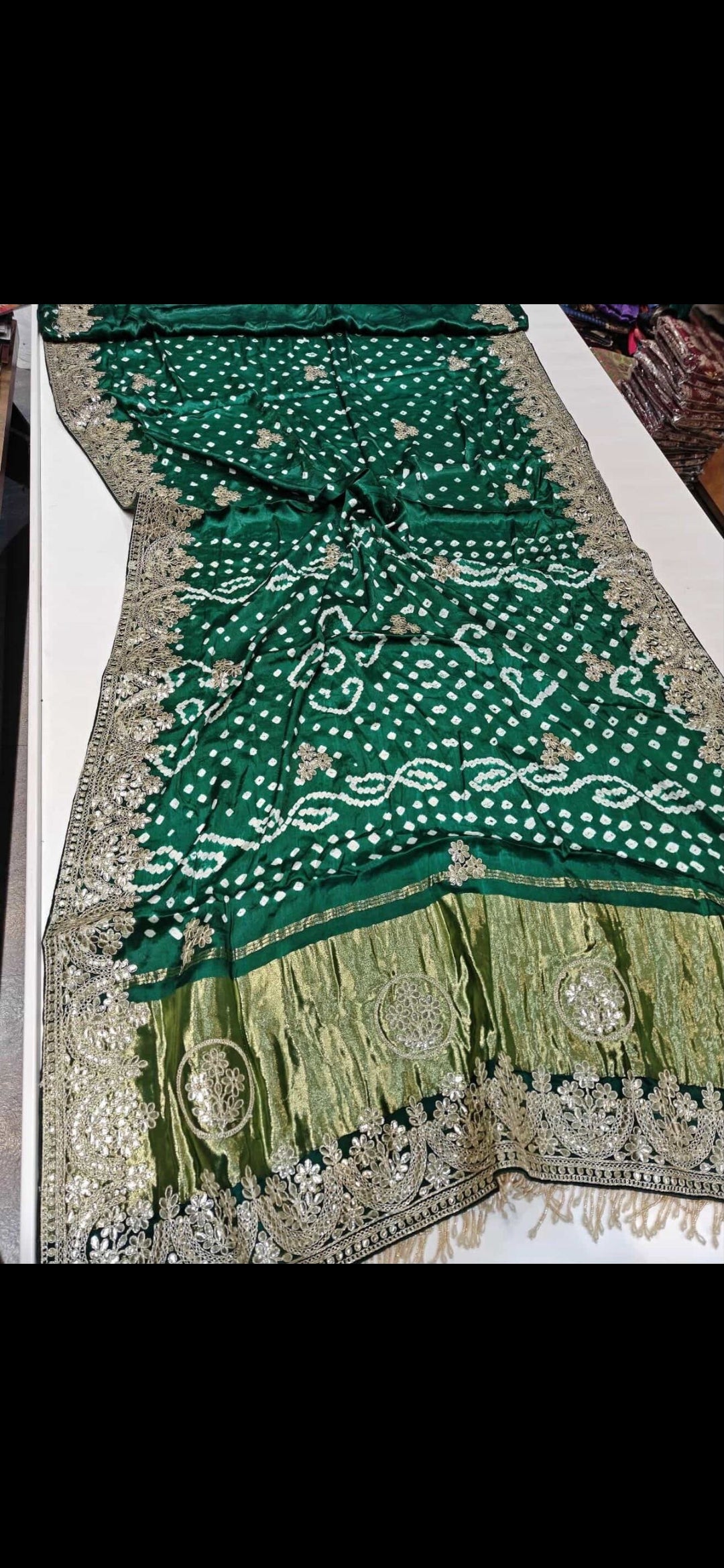 Anika’s Green Bandani in Gaji silk with gotta Patti work