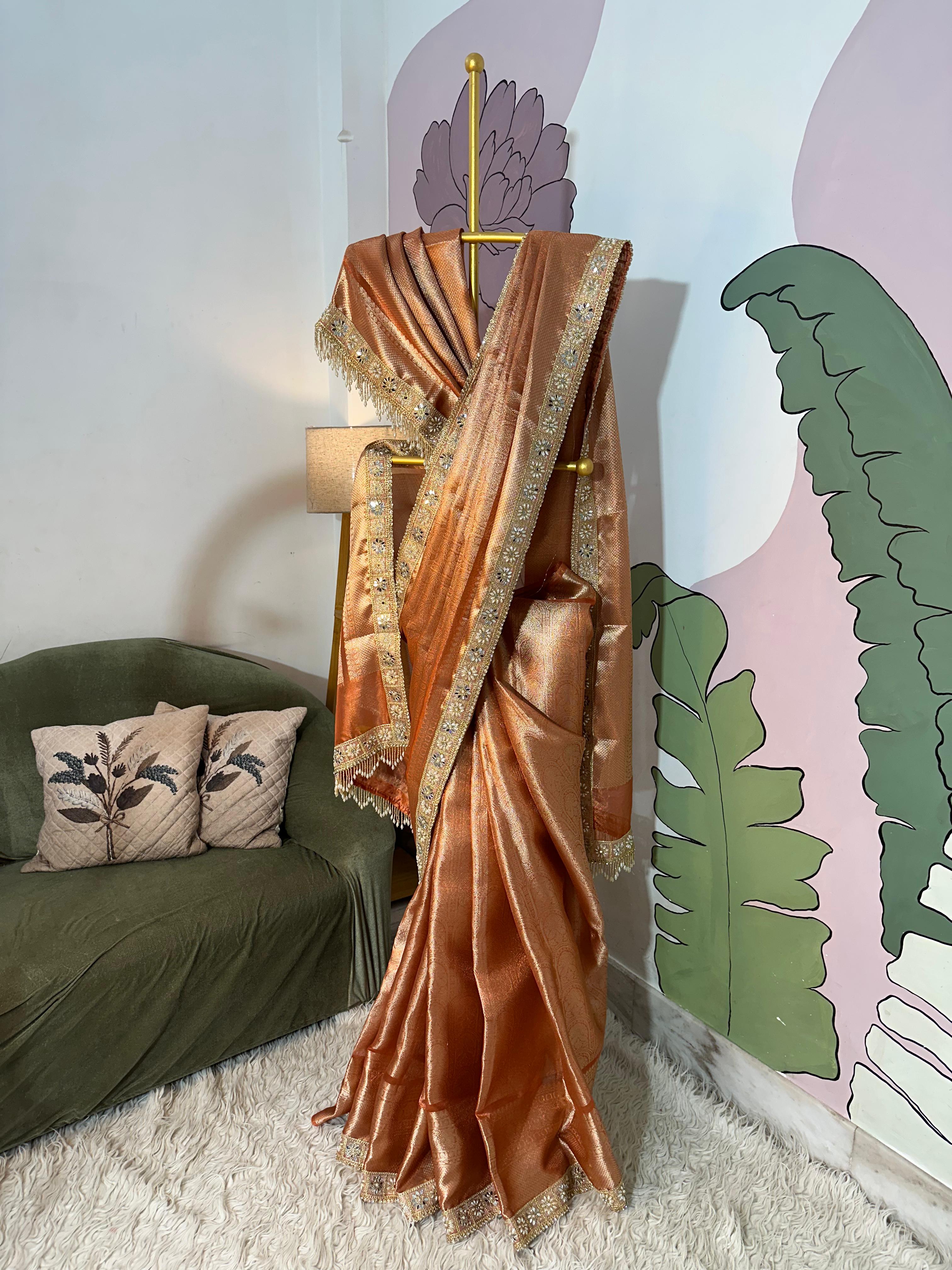 Anika's Banarasi Tissue Brocade silk saree | Sunset Orange | MARGAZHI