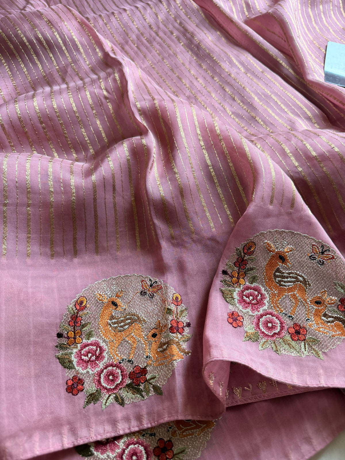 Riva - Soft chinon stripe saree with embroidery-01
