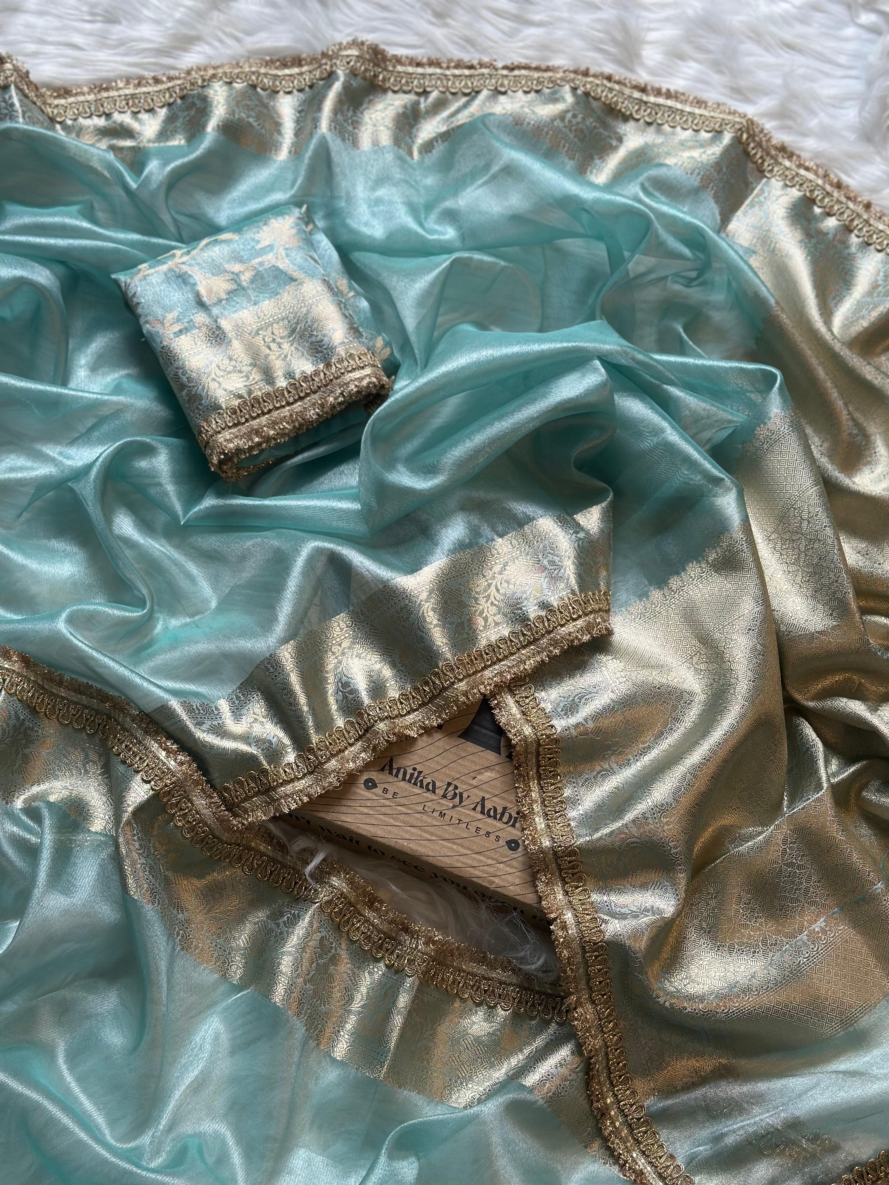 TISSUE LACE SAREE- ANIKA'S BANARASI -SKY BLUE