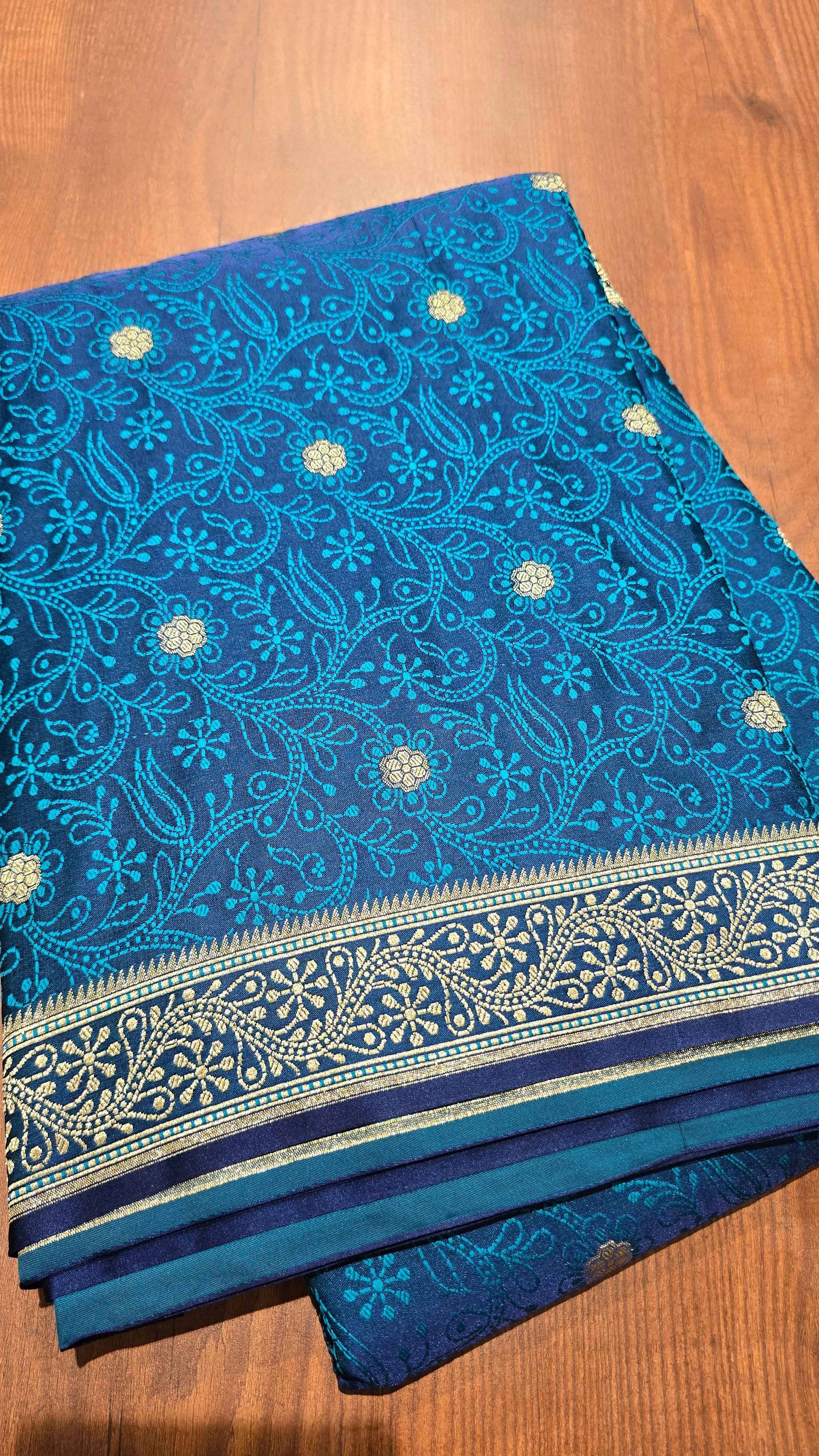Anika's Vintage Banarasi silk - peacock Blue