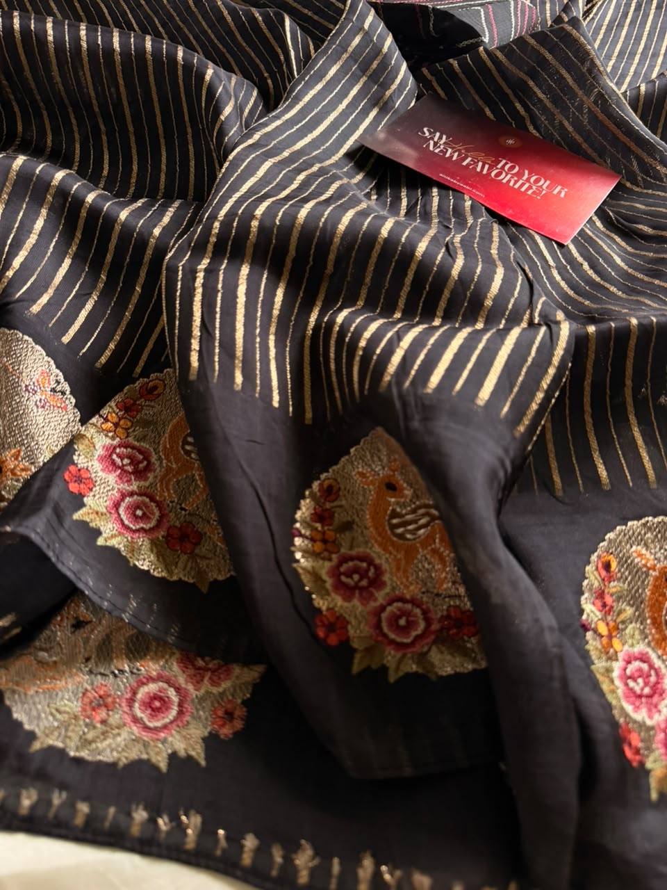 Riva - Soft chinon stripe saree with embroidery-02