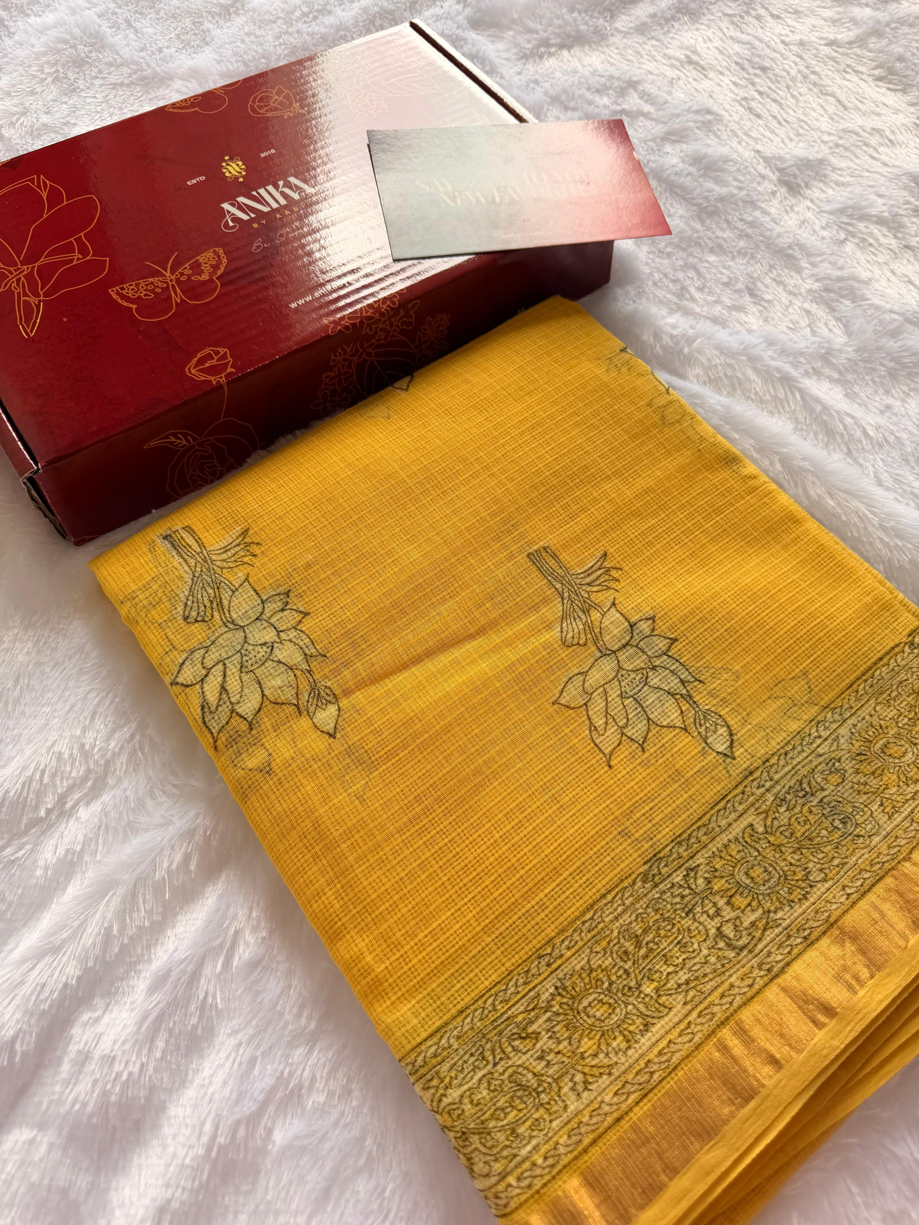 Pure Kota Cotton Saree-Yellow Lotus