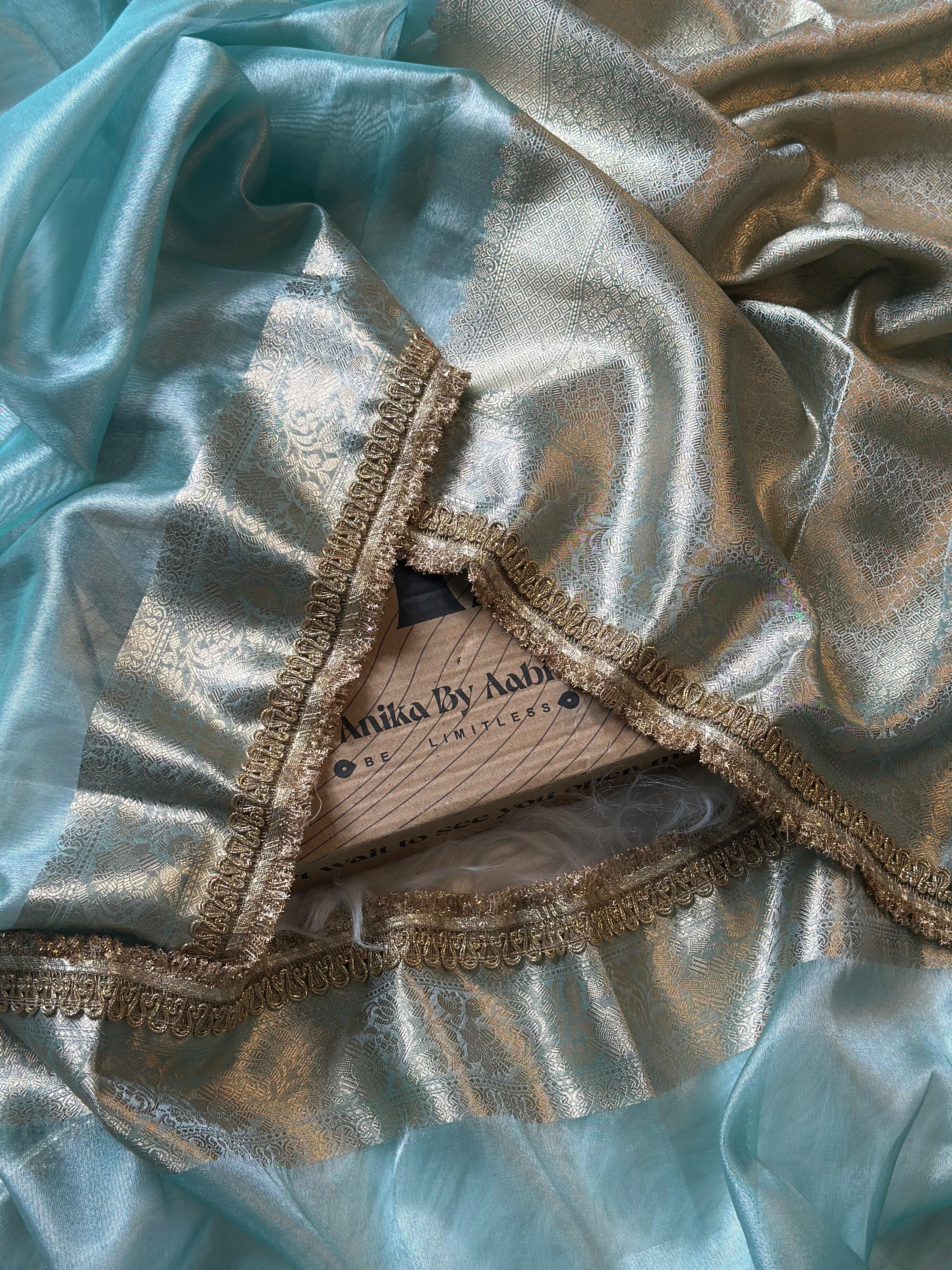 TISSUE LACE SAREE- ANIKA'S BANARASI -SKY BLUE