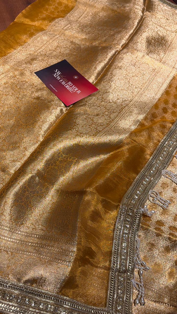 Pure Banarasi Tissue Silk Saree Golden Radiance - Kalki