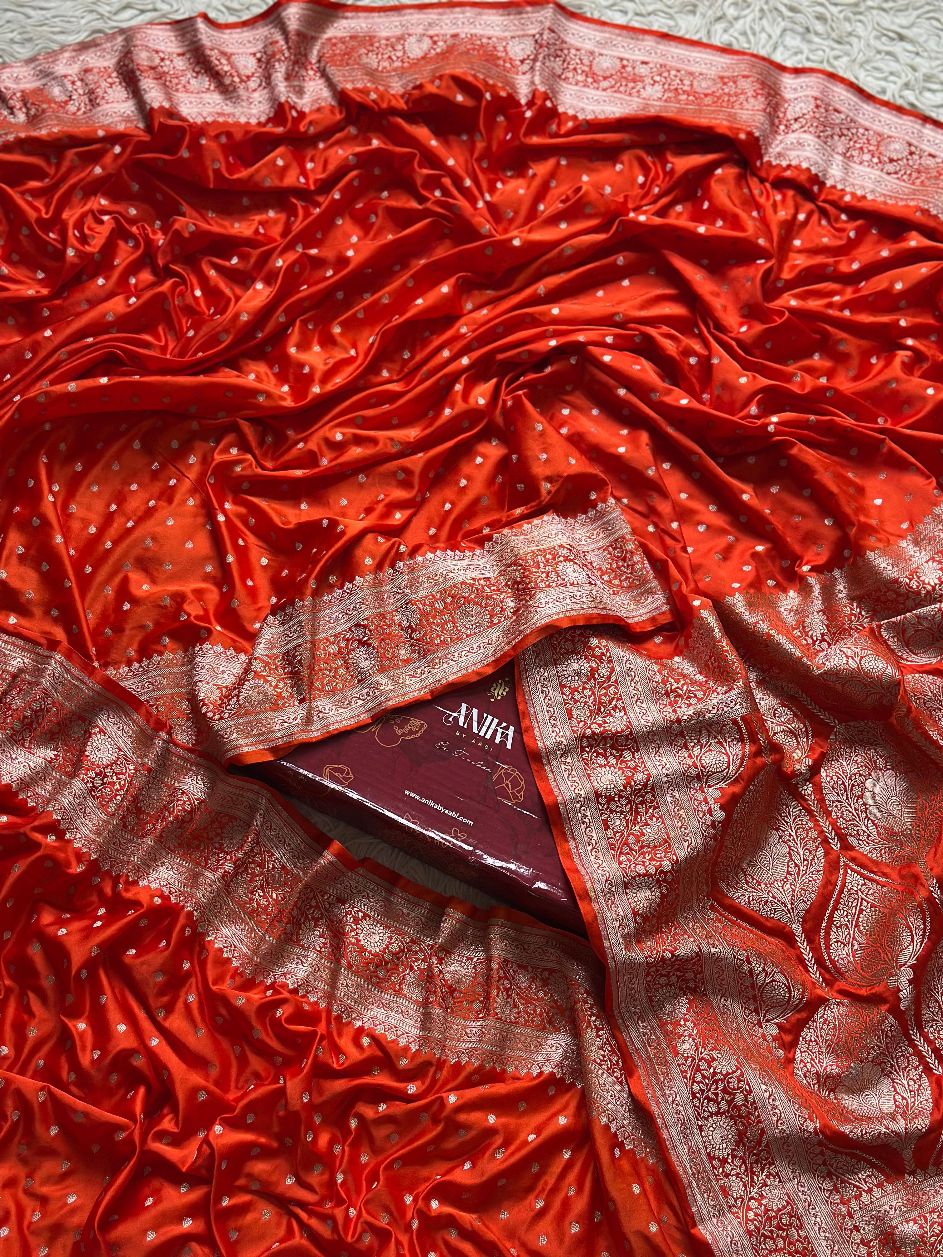 BANARASI MUSHRO SILK SAREE- DARK ORANGE