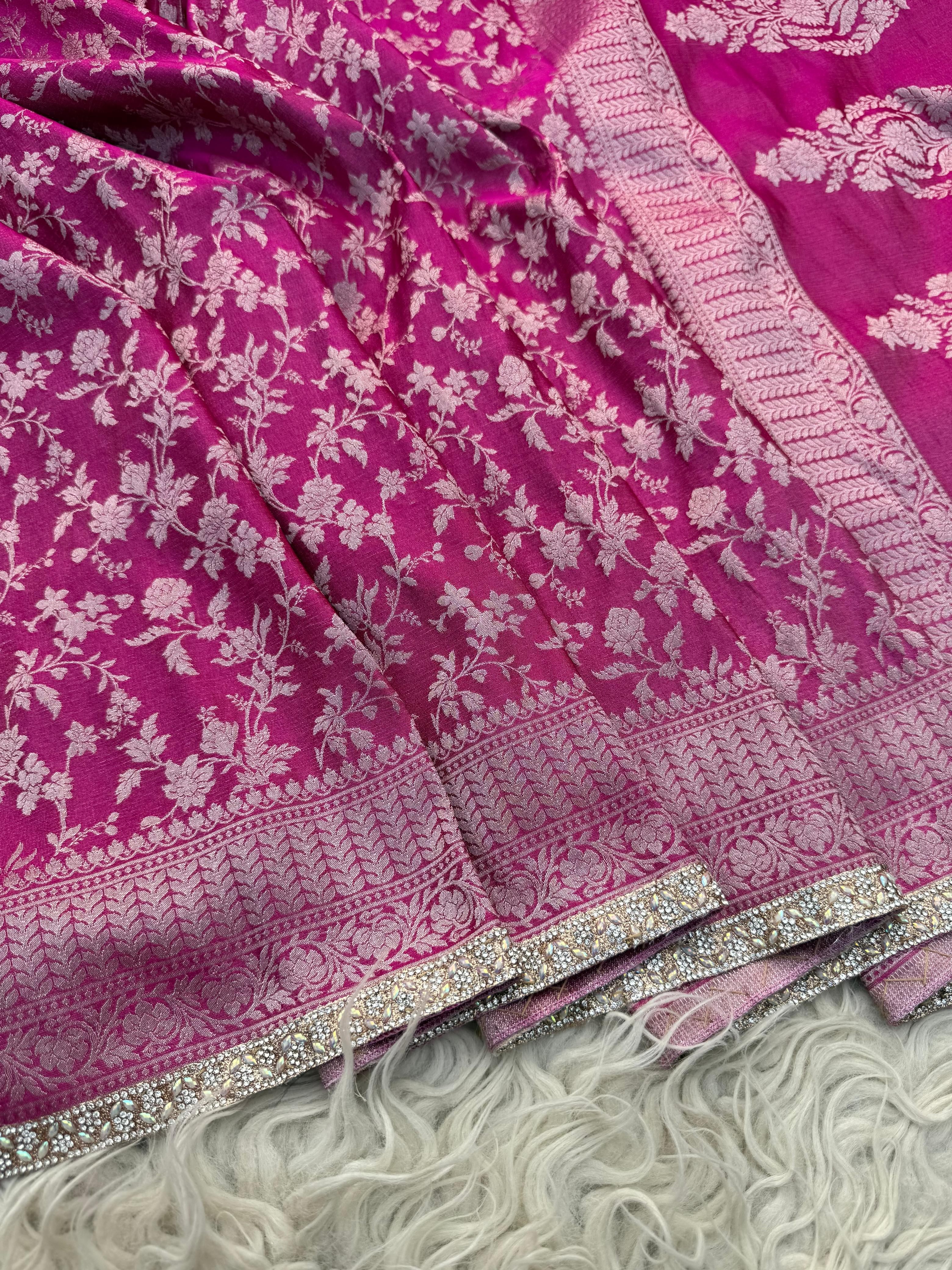 Anika Luxe - Banarasi Tissue chiniya silk saree - Ranipink