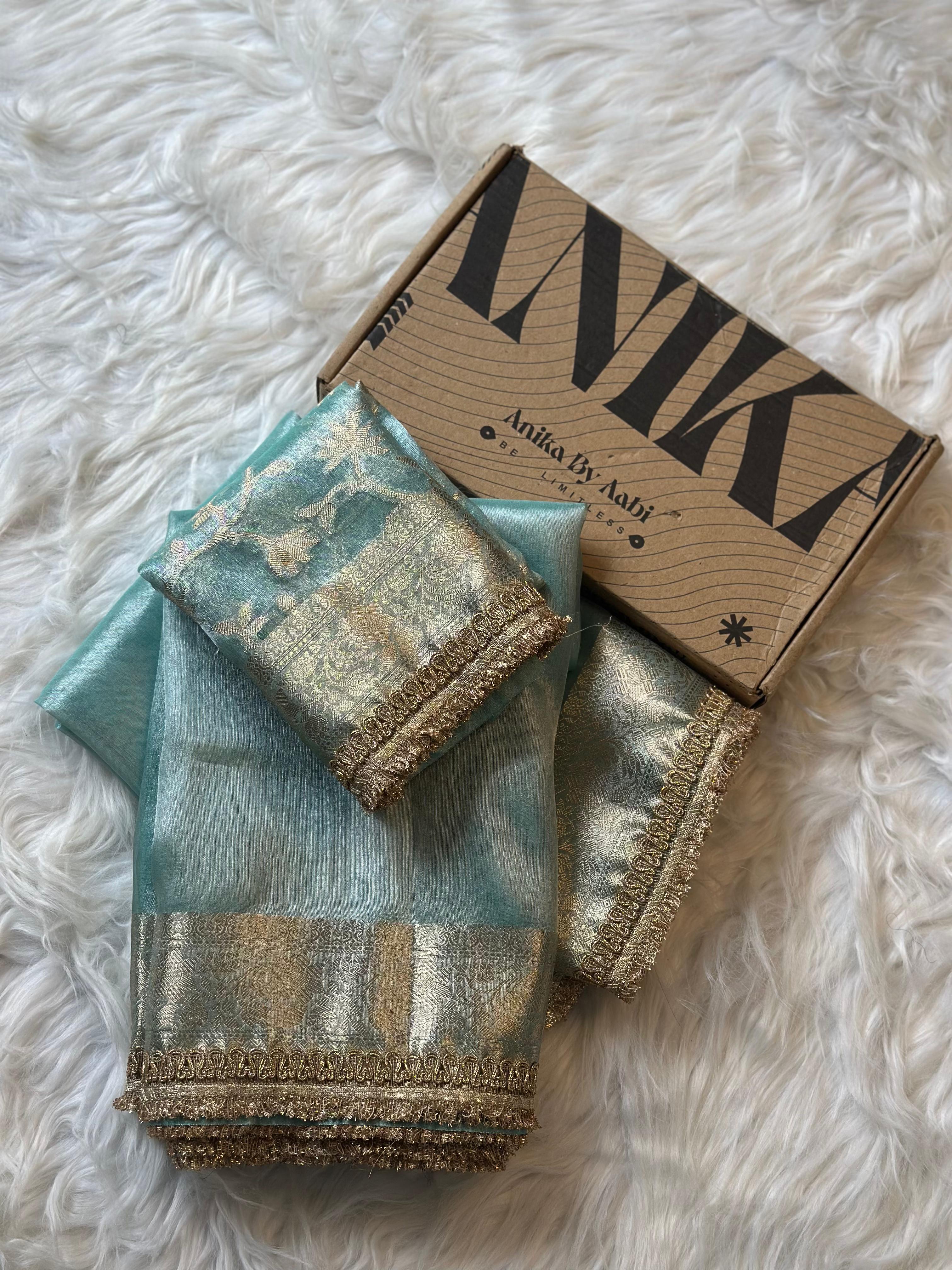TISSUE LACE SAREE- ANIKA'S BANARASI -SKY BLUE