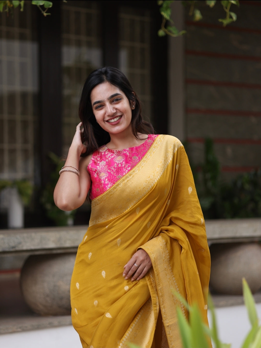 Anika's Banarasi munga soft silk saree  Yellow Delight - ANAYA A261
