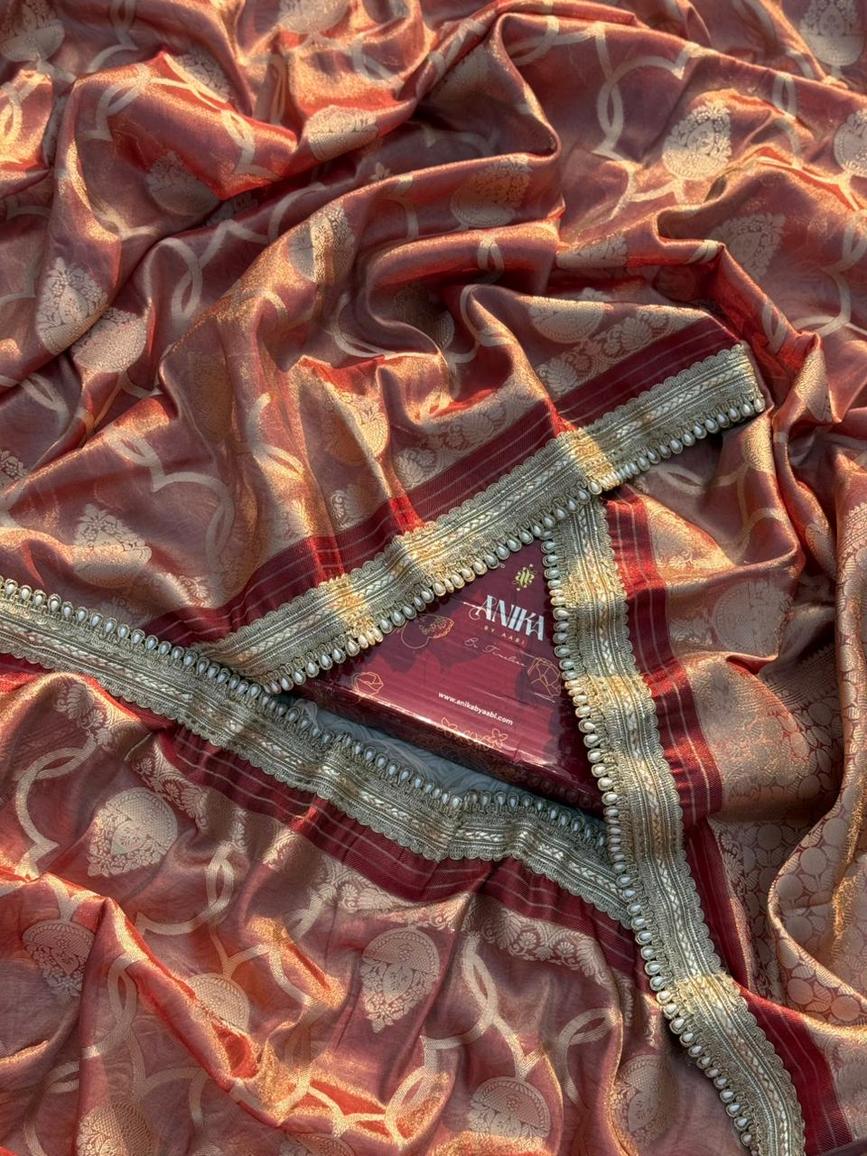 Anika's Tissue motif saree - Coffee Brown